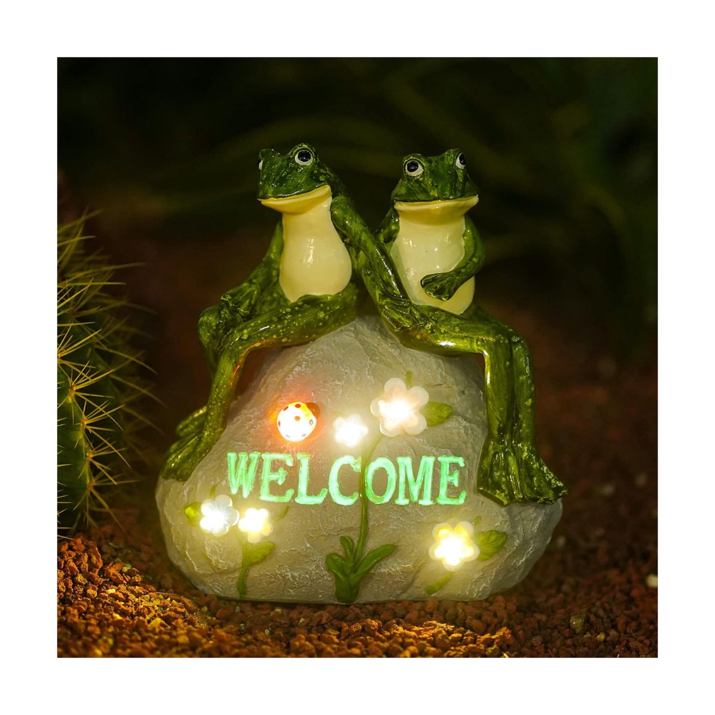 Nacome Solar Garden Outdoor Statues Frog with Succulent