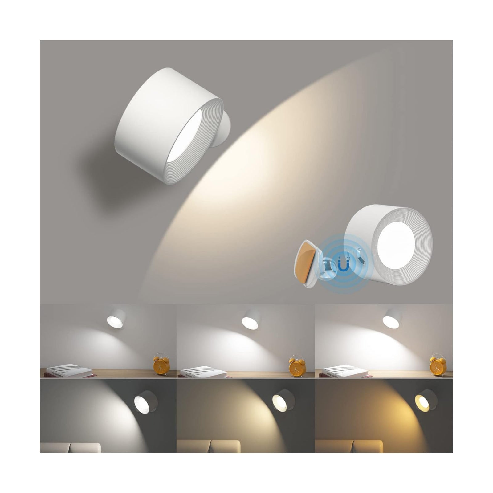AKSDA LED Reading Light, Rechargeable Battery Operated Wall Sconce with 360-Degree Rotation Magnetic Mounting, Dimmable