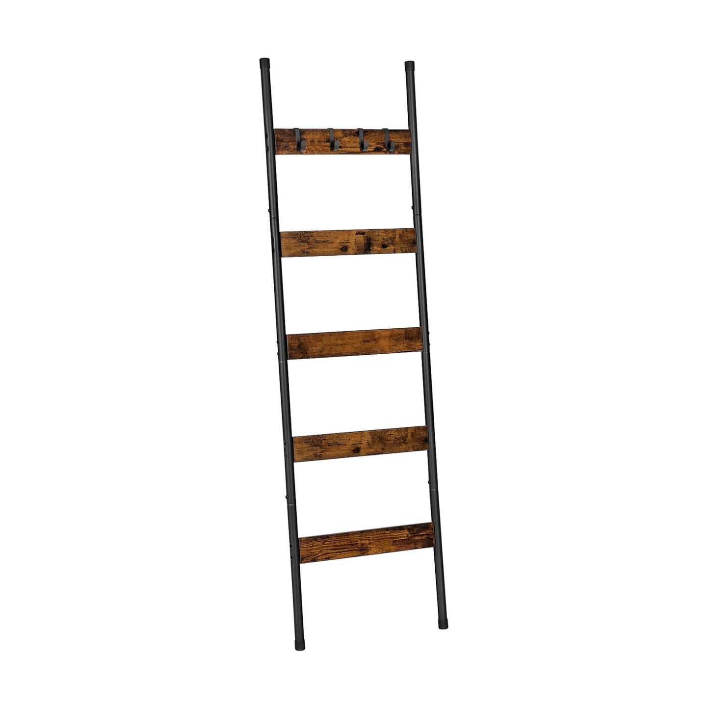 HOOBRO Blanket Ladder, 5-Tier Towel Rack with Hooks, Wall-Leaning Blanket Rack, Decorative Display Ladder Shelf, for