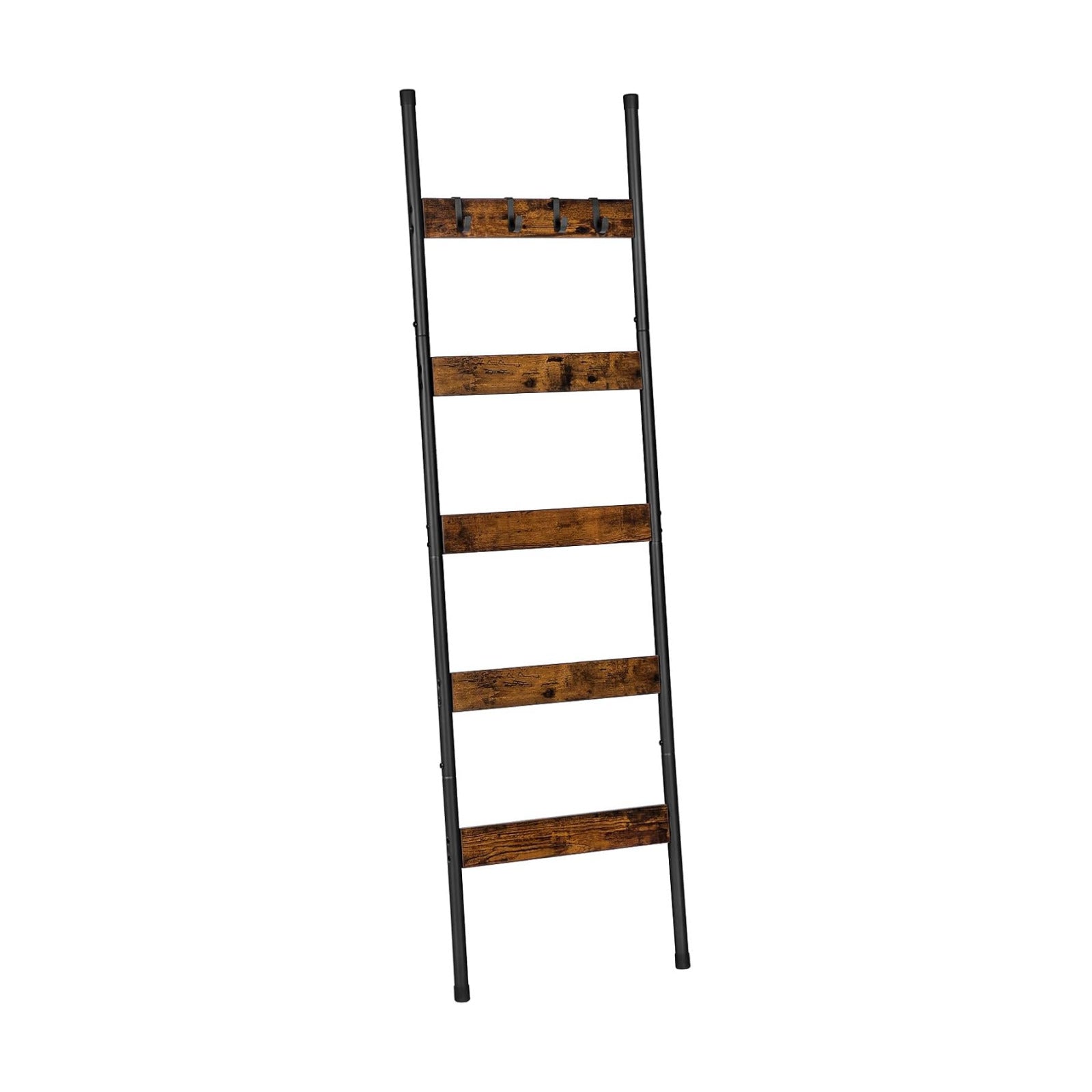 HOOBRO Blanket Ladder, 5-Tier Towel Rack with Hooks, Wall-Leaning Blanket Rack, Decorative Display Ladder Shelf, for