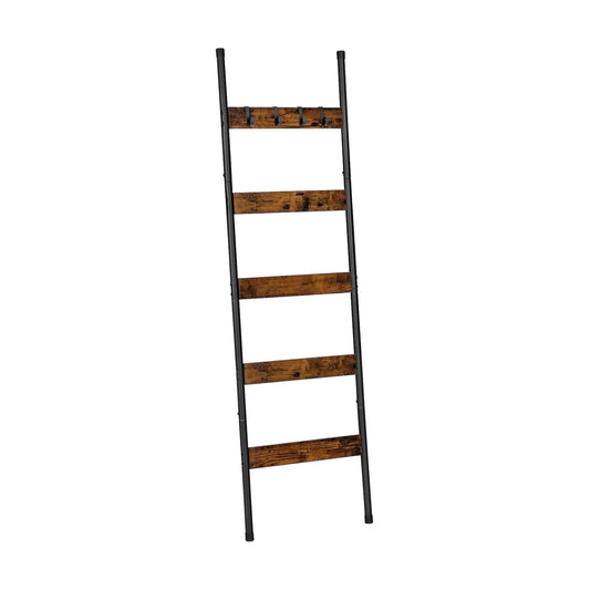 HOOBRO Blanket Ladder, 5-Tier Towel Rack with Hooks, Wall-Leaning Blanket Rack, Decorative Display Ladder Shelf, for