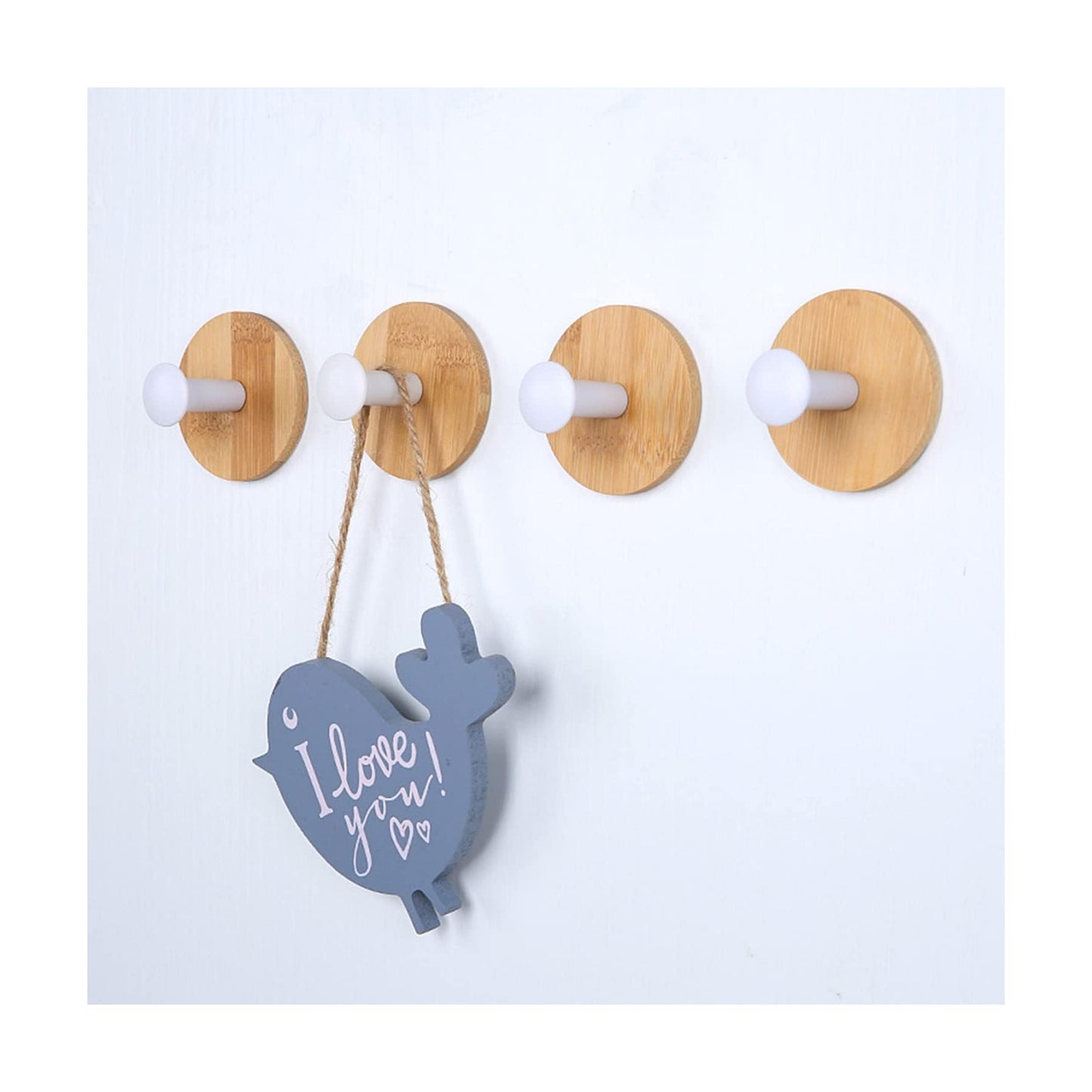 Decorative Wood Wall Hook Coat Hooks for Hanging Adhesive Waterproof Wall Hook / White / Set of 4
