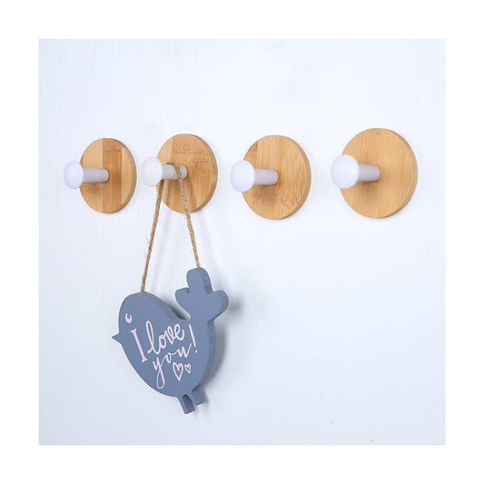 Decorative Wood Wall Hook Coat Hooks for Hanging Adhesive Waterproof Wall Hook / White / Set of 4