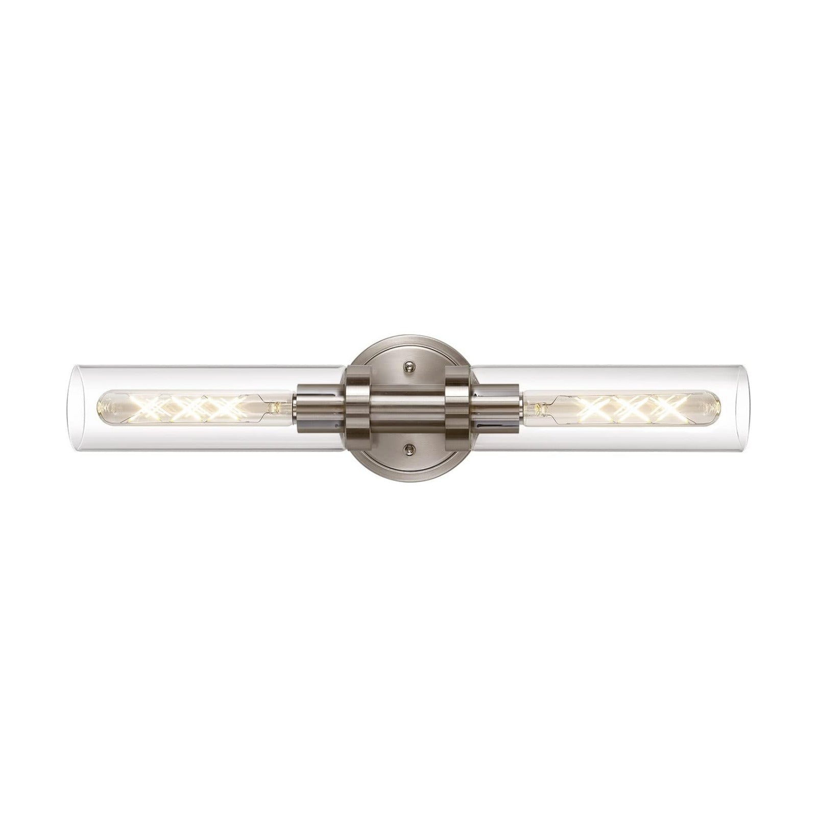 Brushed Nickel 2-Light Bathroom Vanity Light Fixture, Modern Bathroom Sconces Wall Lighting W/Clear Glass Shade