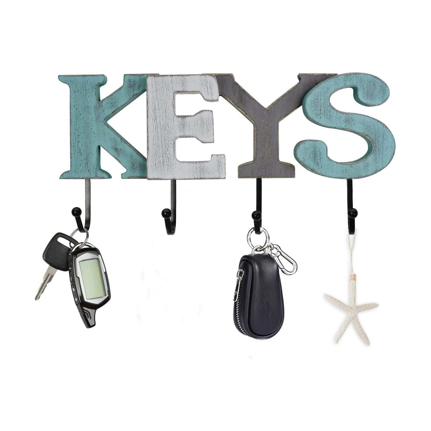 Hanger Hooks Cutout Wooden Word Sign Hanging Ornament Decorative / KEYS