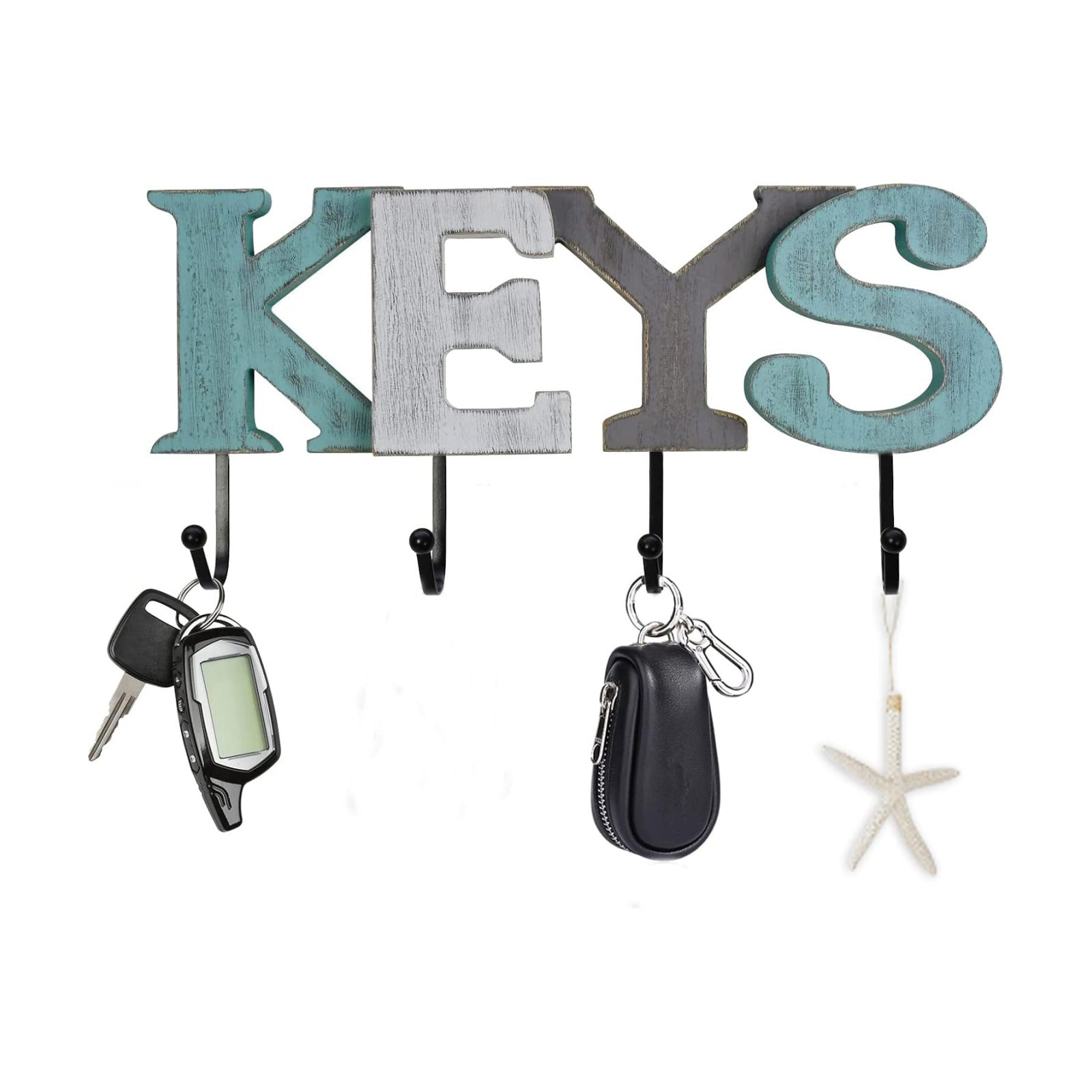 Hanger Hooks Cutout Wooden Word Sign Hanging Ornament Decorative / KEYS