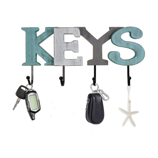 Hanger Hooks Cutout Wooden Word Sign Hanging Ornament Decorative / KEYS