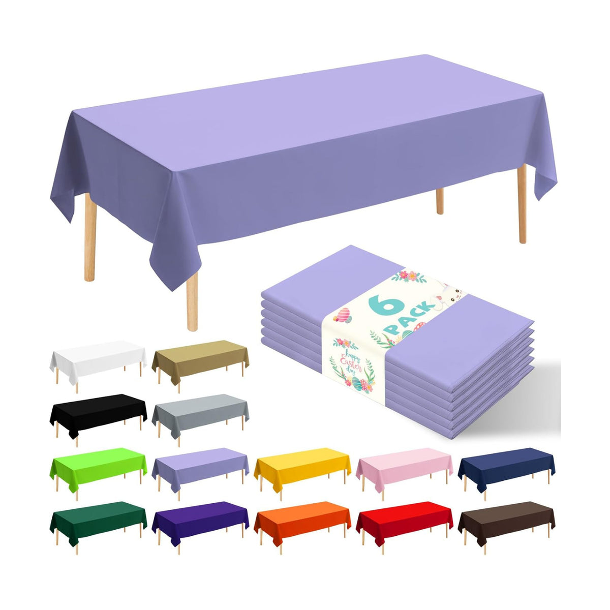 6 Pack Premium Disposable Plastic Tablecloth 54" x 108" Party Table Cloths Disposable for 6 to 8 Foot Tables Indoor or Outdoor Parties Birthdays Weddings Christmas Anniversary Buffet Table (Purple)