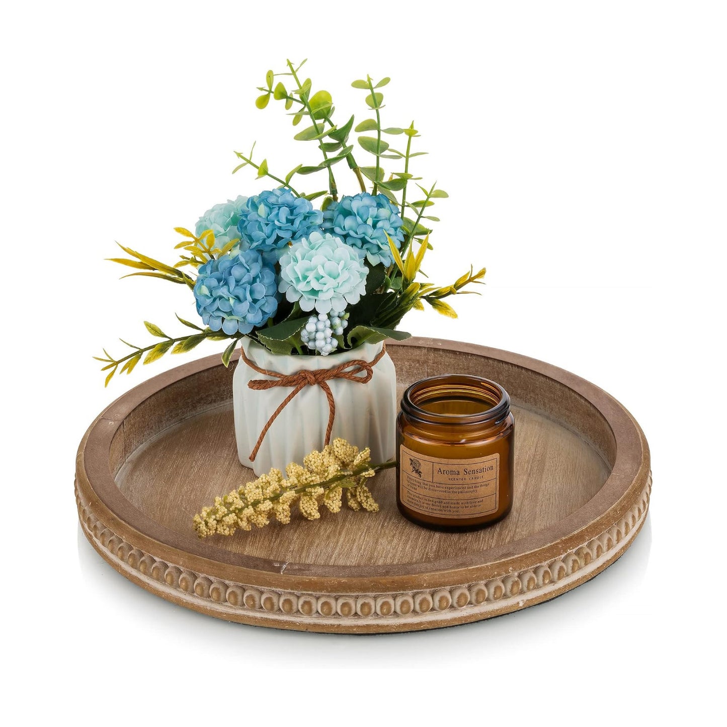 Round Wooden Tray Decor / 11.8 / Brown