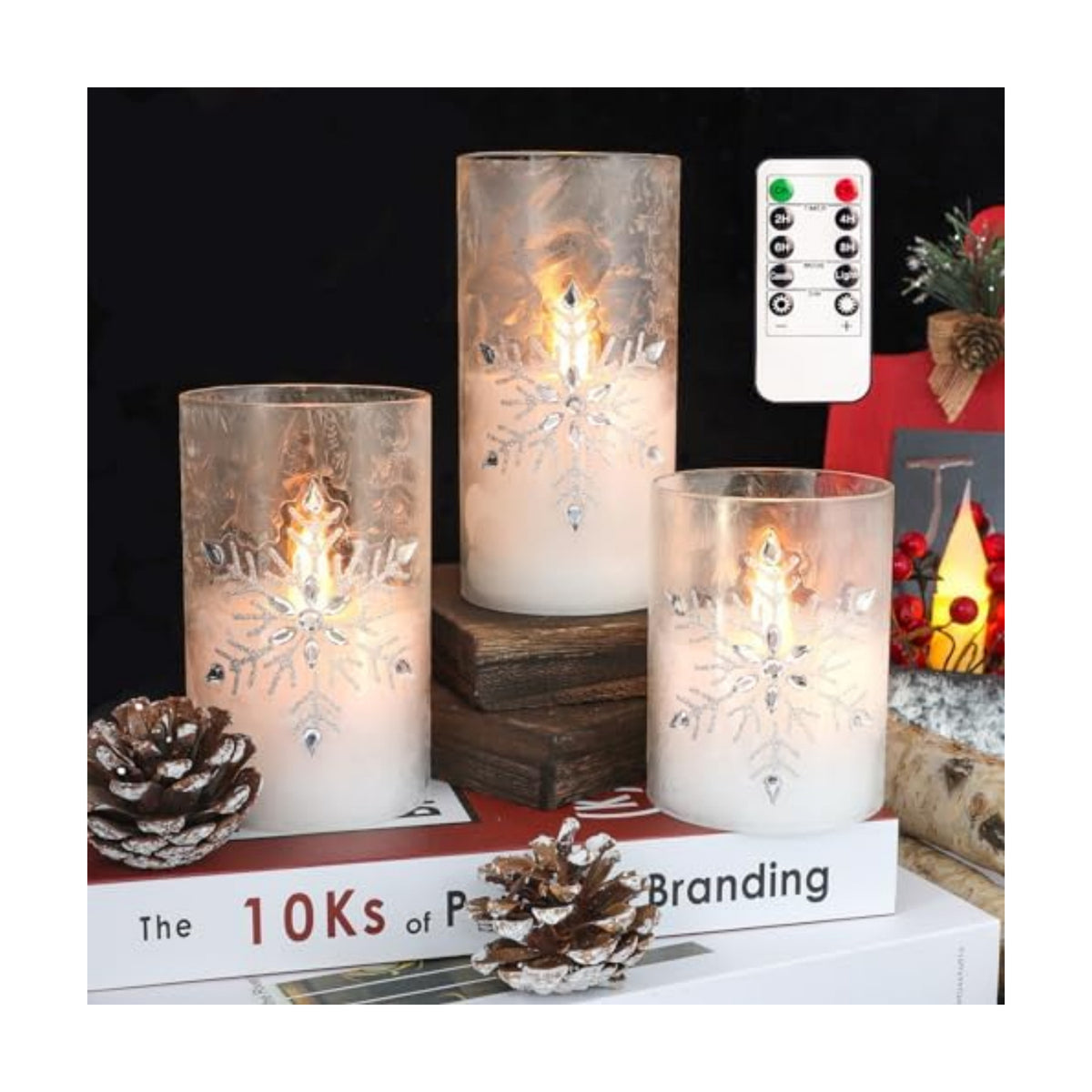 Crystal Club Christmas Flameless Candles, Battery Powered LED Candles