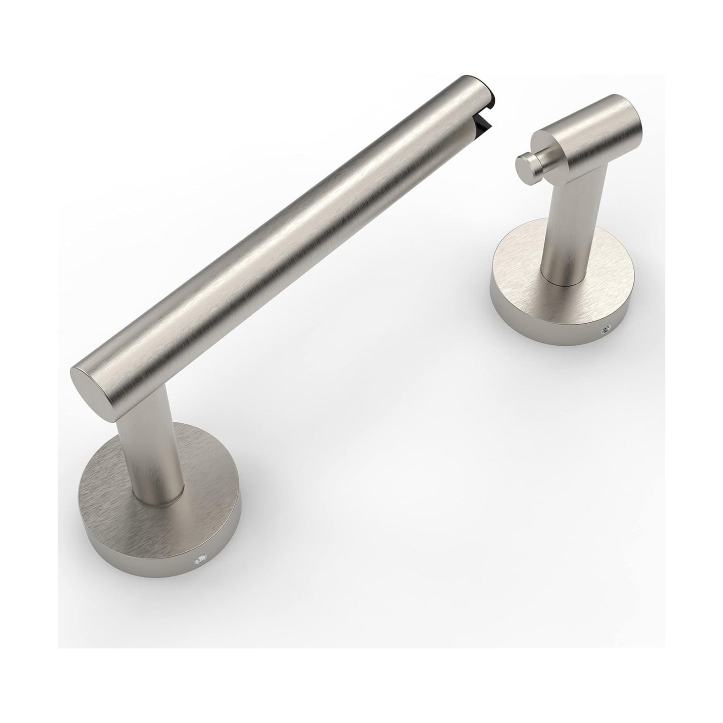 RUACQ Brushed Nickel Toilet Paper Holder Wall Mount for Bathroom | Dual-Post Pivoting Tissue Roll Holder with Round