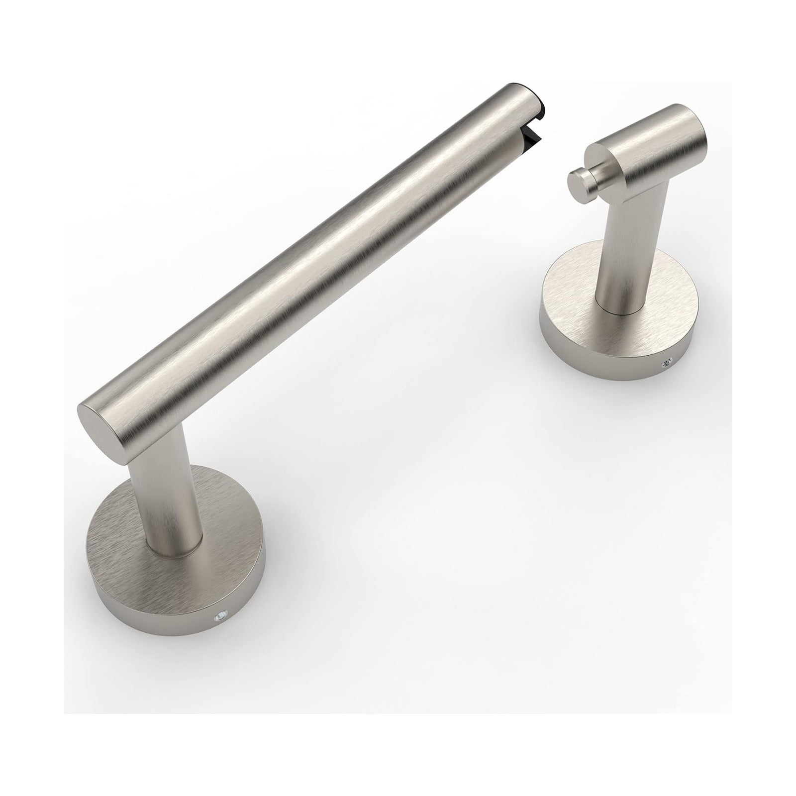 RUACQ Brushed Nickel Toilet Paper Holder Wall Mount for Bathroom | Dual-Post Pivoting Tissue Roll Holder with Round