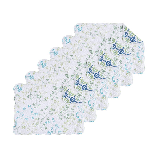 Olivia Vintage Blue & White Flowers 100% Cotton Set Placemats 13" x 19" | Vintage Decor, Floral Decor, Gift Idea