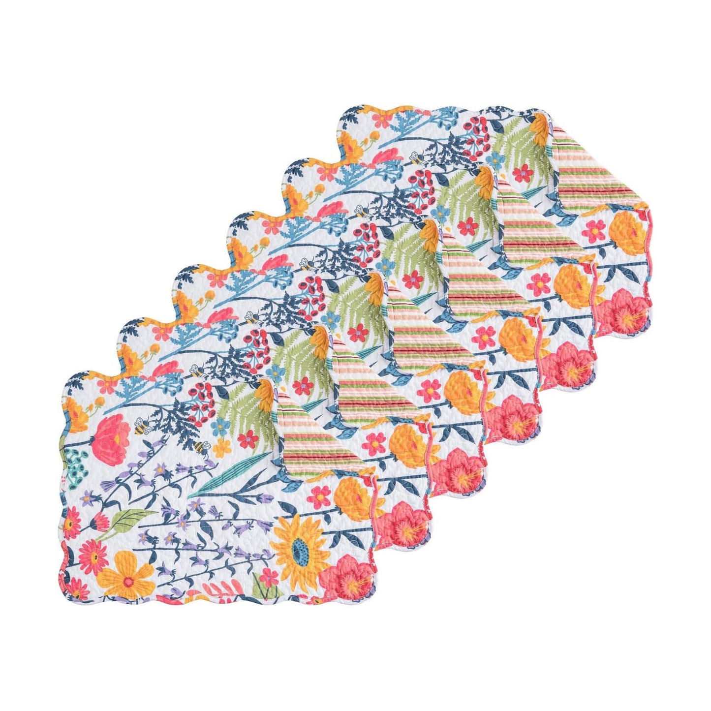 Anaya Bright Flowers 100% Cotton Set of 6 Placemats 13" x 19" | Floral Decor, Set of 6, Gift Idea