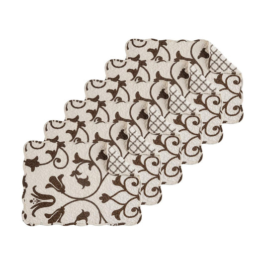 Sophia Vintage 100% Cotton Quilted Set of 6 Placemats 13" x 19" | Vintage Decor, Set of 6, Gift Idea