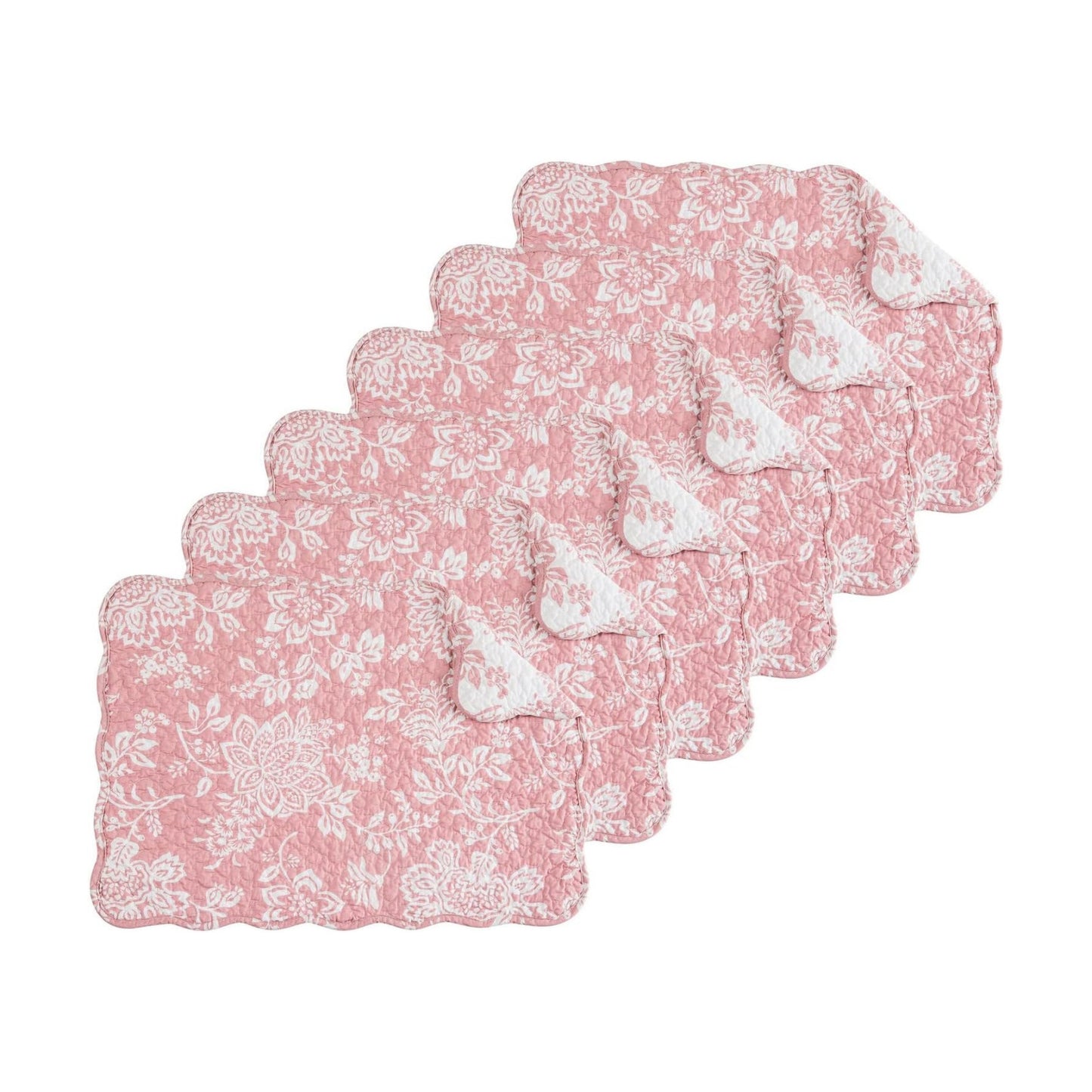 C&F Home Thea Pink Floral 100% Cotton Quilted Vintage Set of 6 Placemats, 13" x 19" All Seasons Spring Valentine's Day