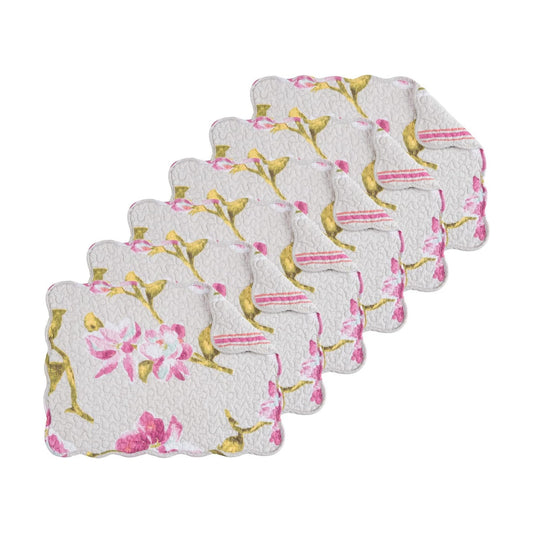Nylah Floral Vintage 100% Cotton Quilted Set of 6 Placemats 13" x 19" | Vintage Decor, Set of 6, Gift Idea