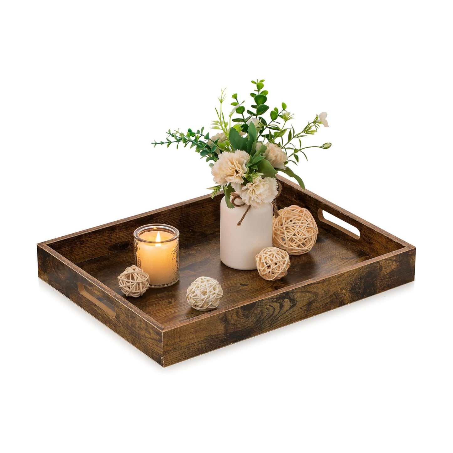 Rustic Rectangle Tray Decor / 13.4 x 9.5 x 1.8 / Brown
