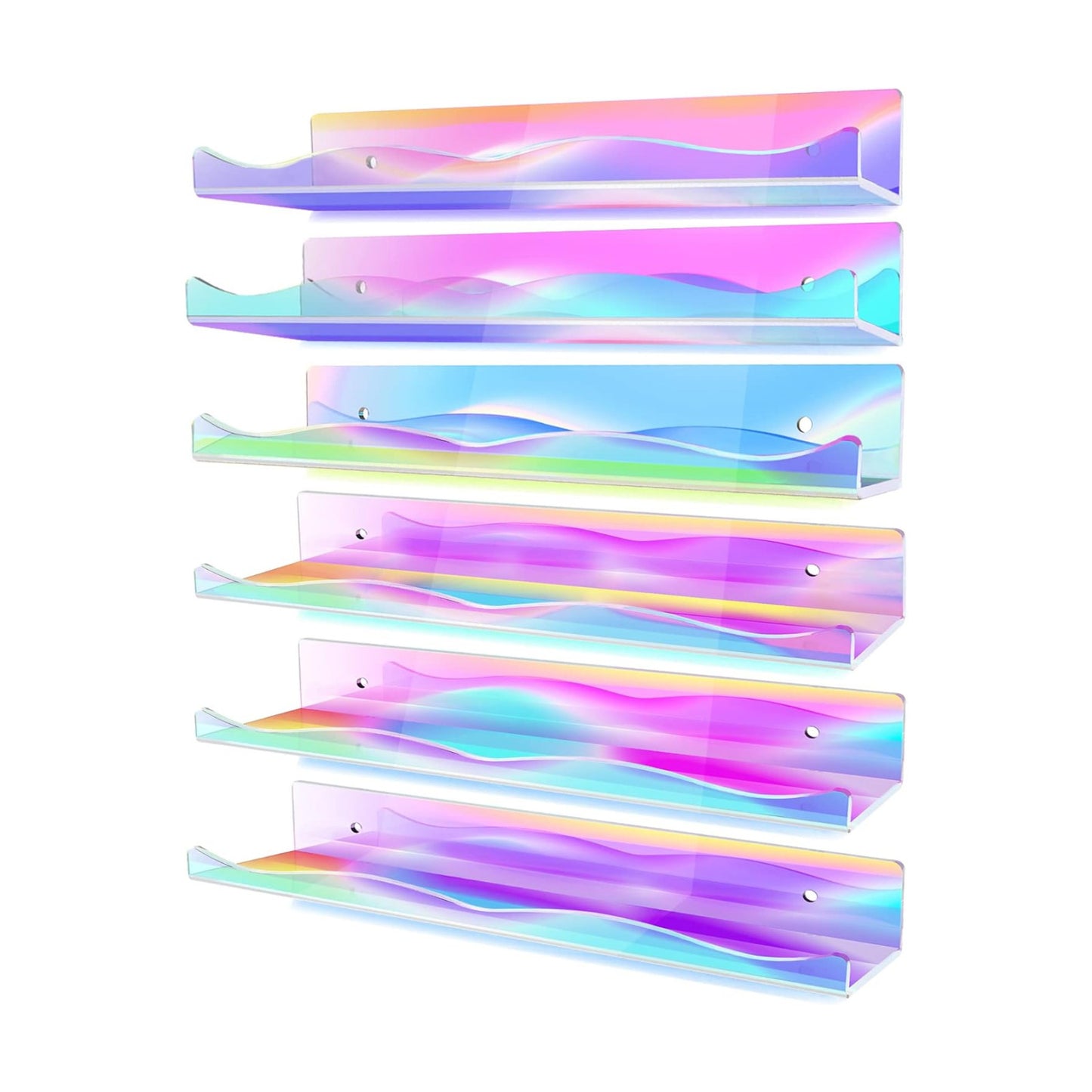 DILIBRA 6 Packs Iridescent Clear Acrylic Floating Shelves, 15.7 Inch Large | Set up for Funko Pop Display Case Picture