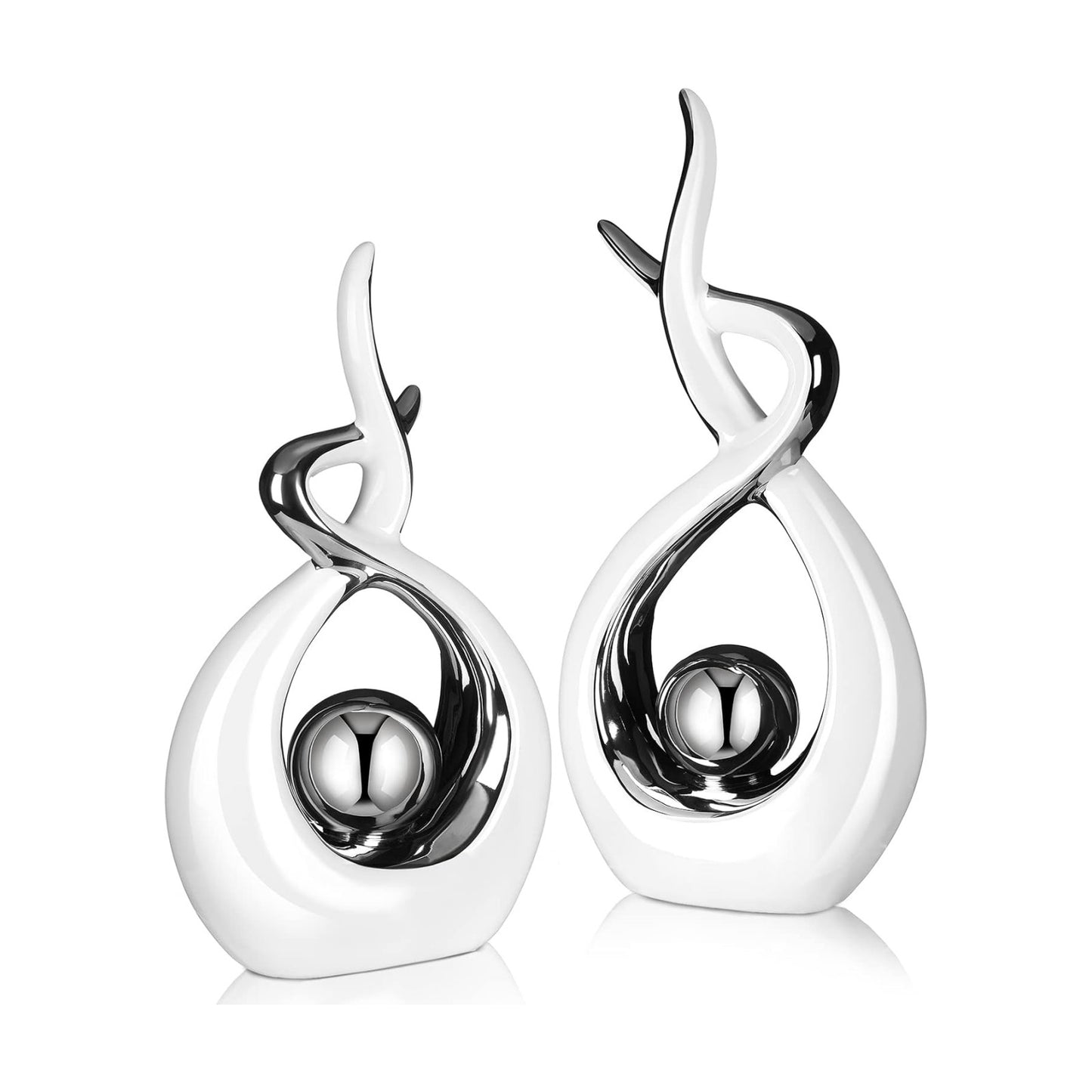 Modern Room Ceramic Decor Center Pieces Table Decorations Ceramic Statue / White, Silver / Set of 2