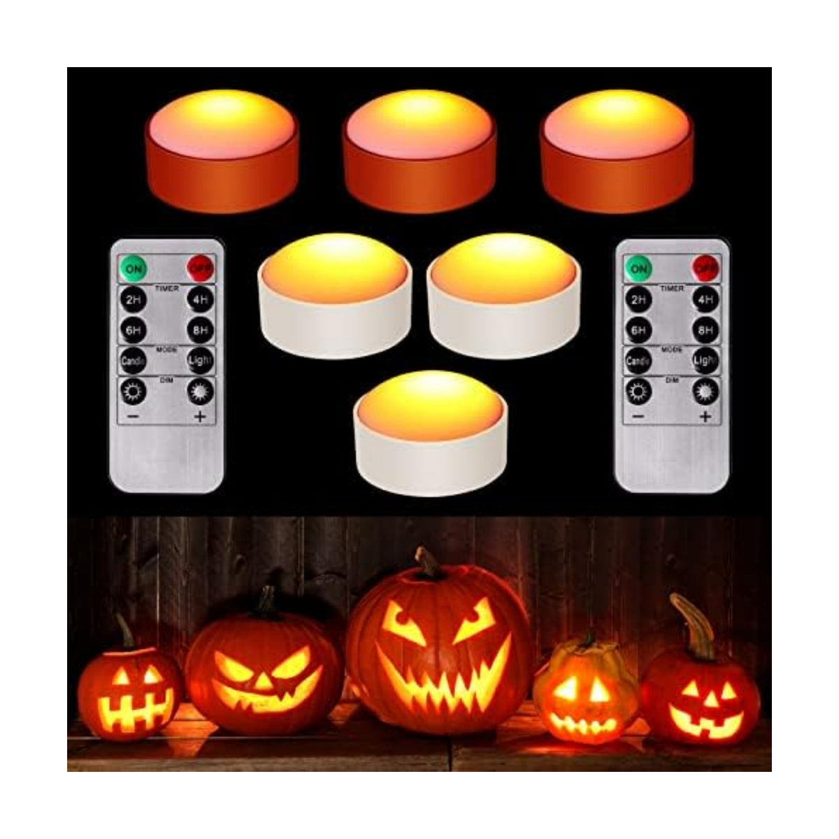 Riakrum 6 Pack Halloween Pumpkin LED Lights, Orange, White