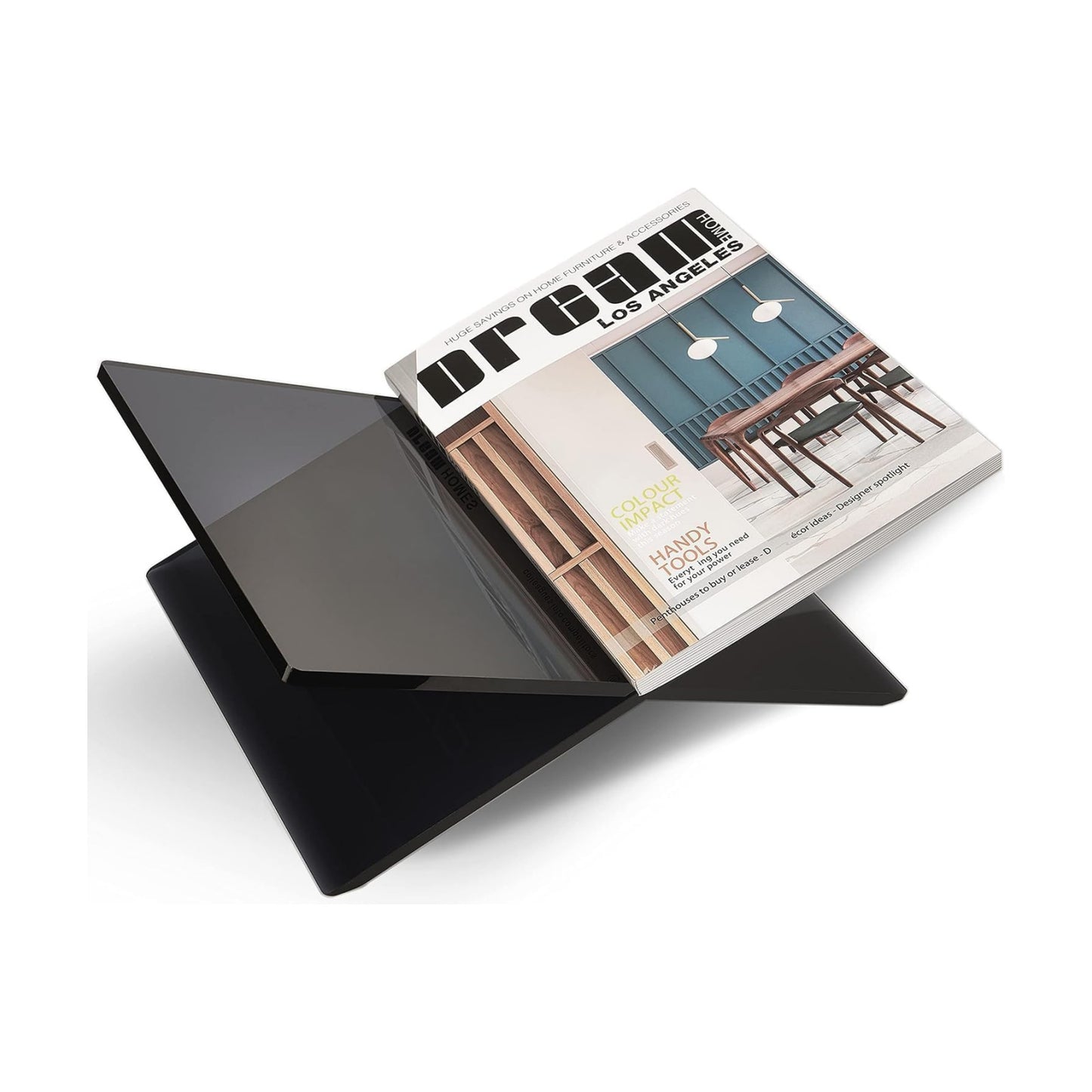 Honygebia Black Acrylic Book Stand, Cross Frame Open Display Holder | Smoked Black Acrylic, 8mm Thick, 9.5"D X 12.5"W X