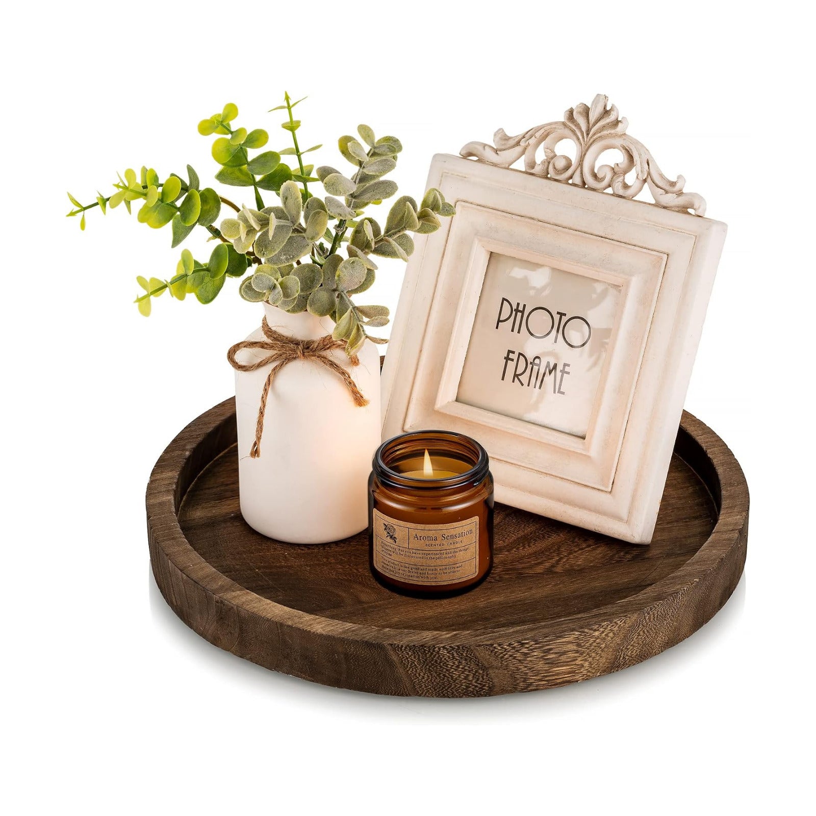 Round Wooden Candle Trays / Brown-1pc
