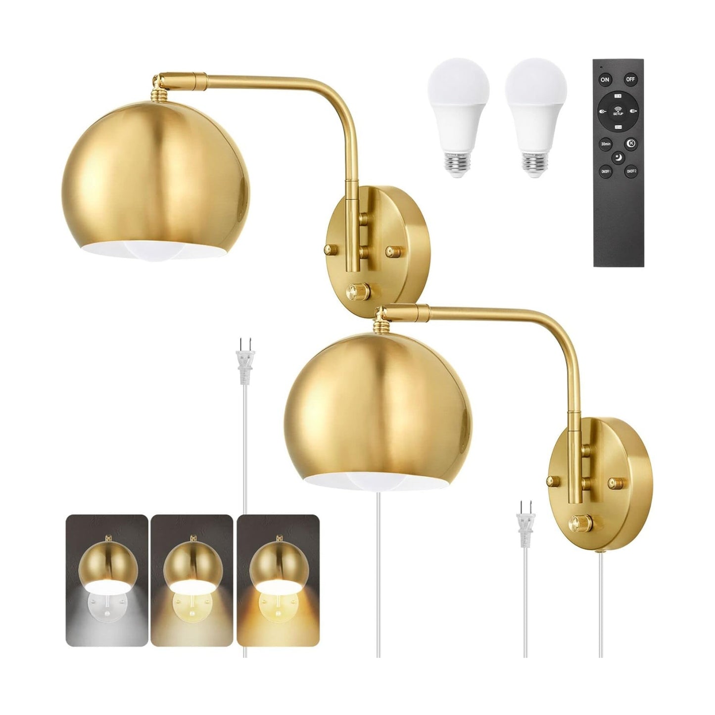 VATONI Wall Sconce with Remote Control, Plug in Wall Sconces Dimming 0-100% and Adjustable Color Temperature