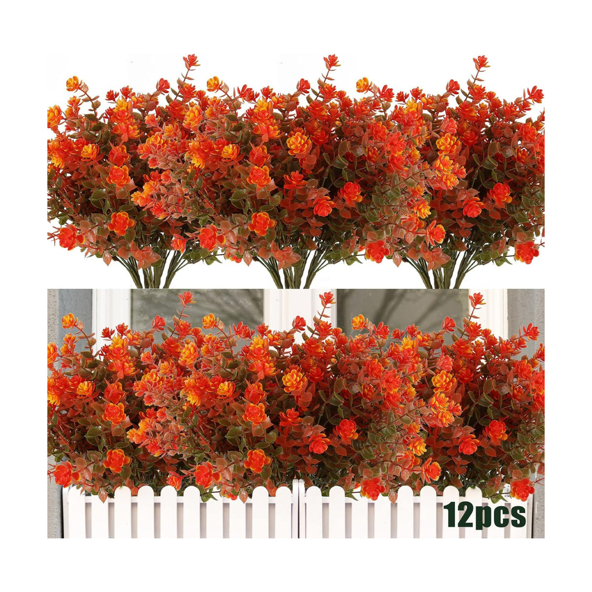 RECUTMS Artificial Fall Mums Outdoor Flower UV Resistant Fake Plastic Plant