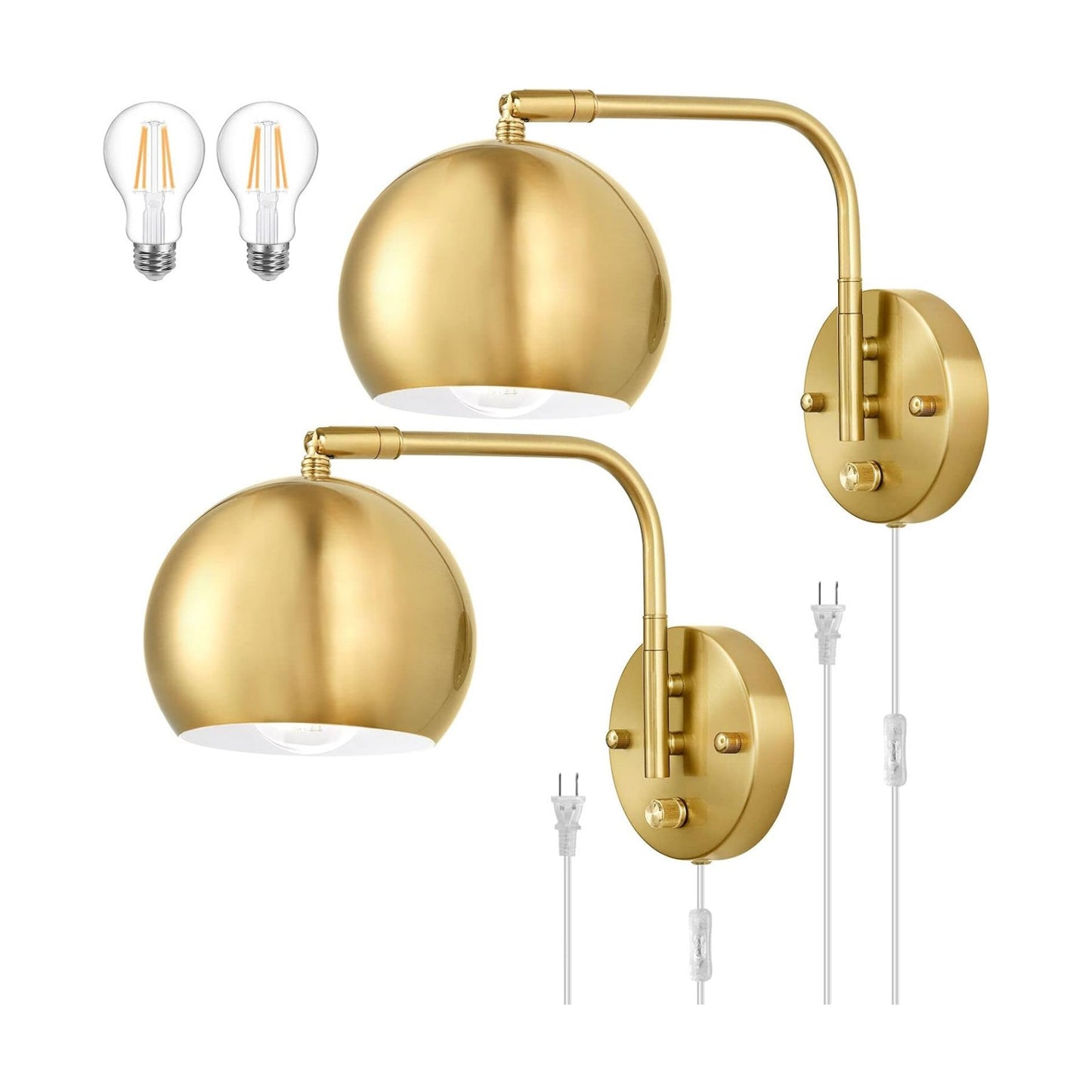 VATONI Wall Sconces Plug in, Dimmable Wall Sconce Swing Arm Wall Lights with Plug in Cord and Dimmer On/Off Knob