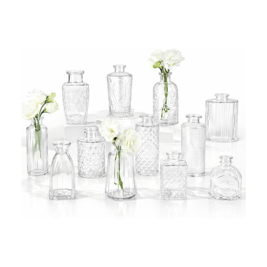 Glass Bud Vases Mini Flower Vase Small Vintage Vases for Centerpiece Table / Transparent / Set of 12