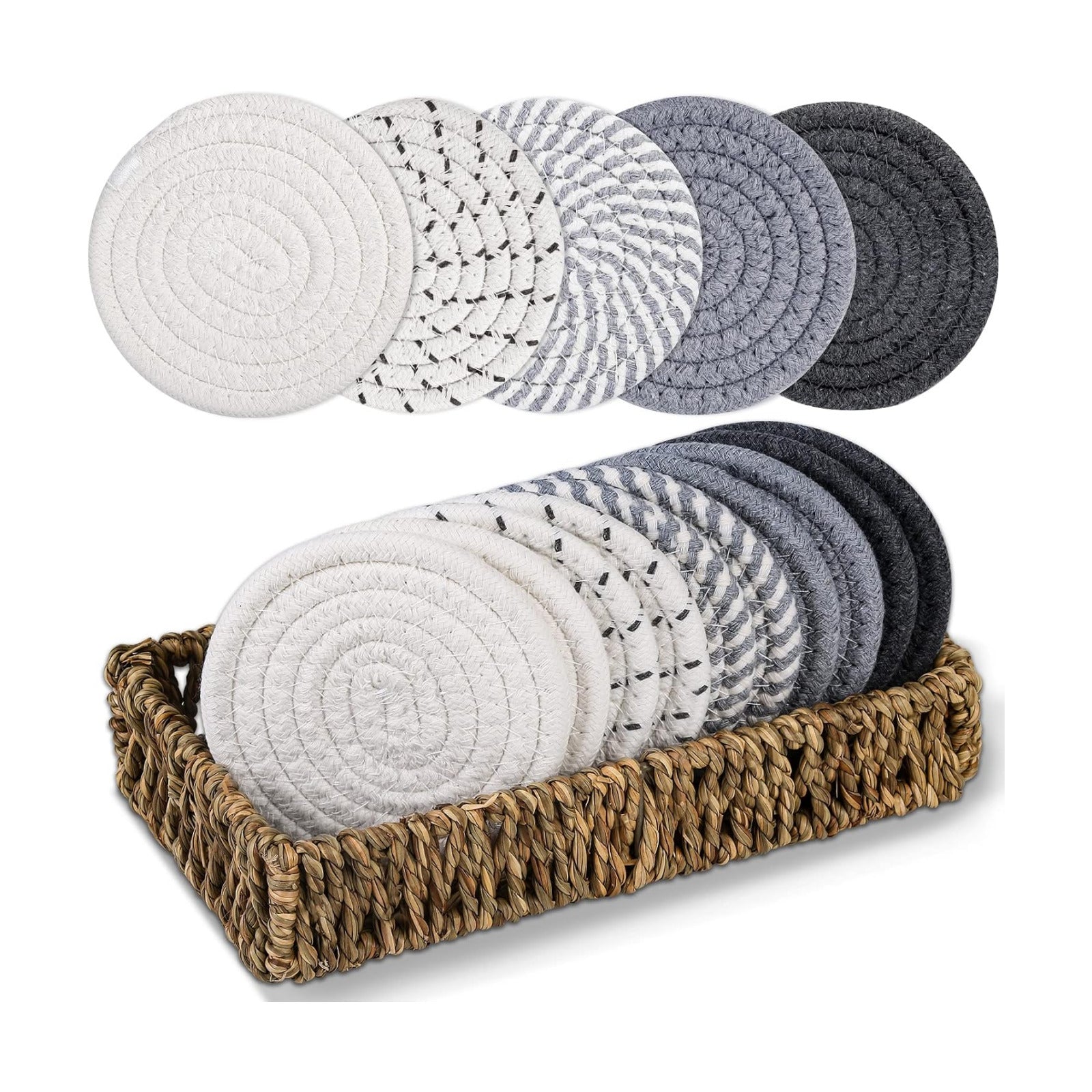 Basket / Minimalist Cotton Woven Coaster Set / Set of 10