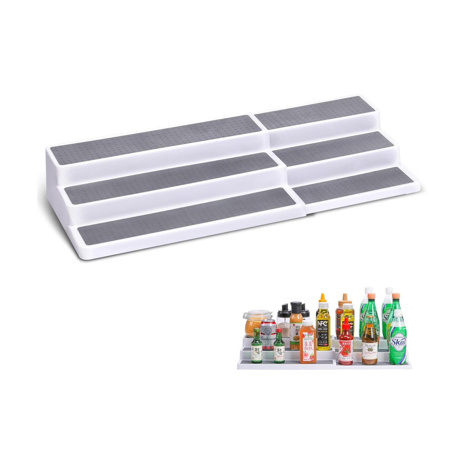 CiWiVOKi 3 Tier Expandable Spice Rack Organizer, Plastic Spice Rack, Adjustable Length 14.6In-25.8In, Non-Skid Tiered