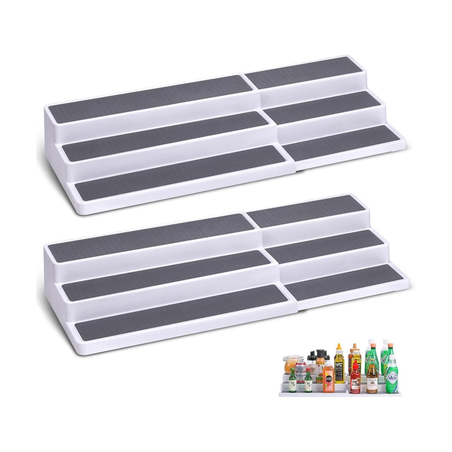 CiWiVOKi 3 Tier Expandable Spice Rack Organizer, White/Grey Plastic Spice Rack, Adjustable Length 14.6In-25.8In, 2 Pack
