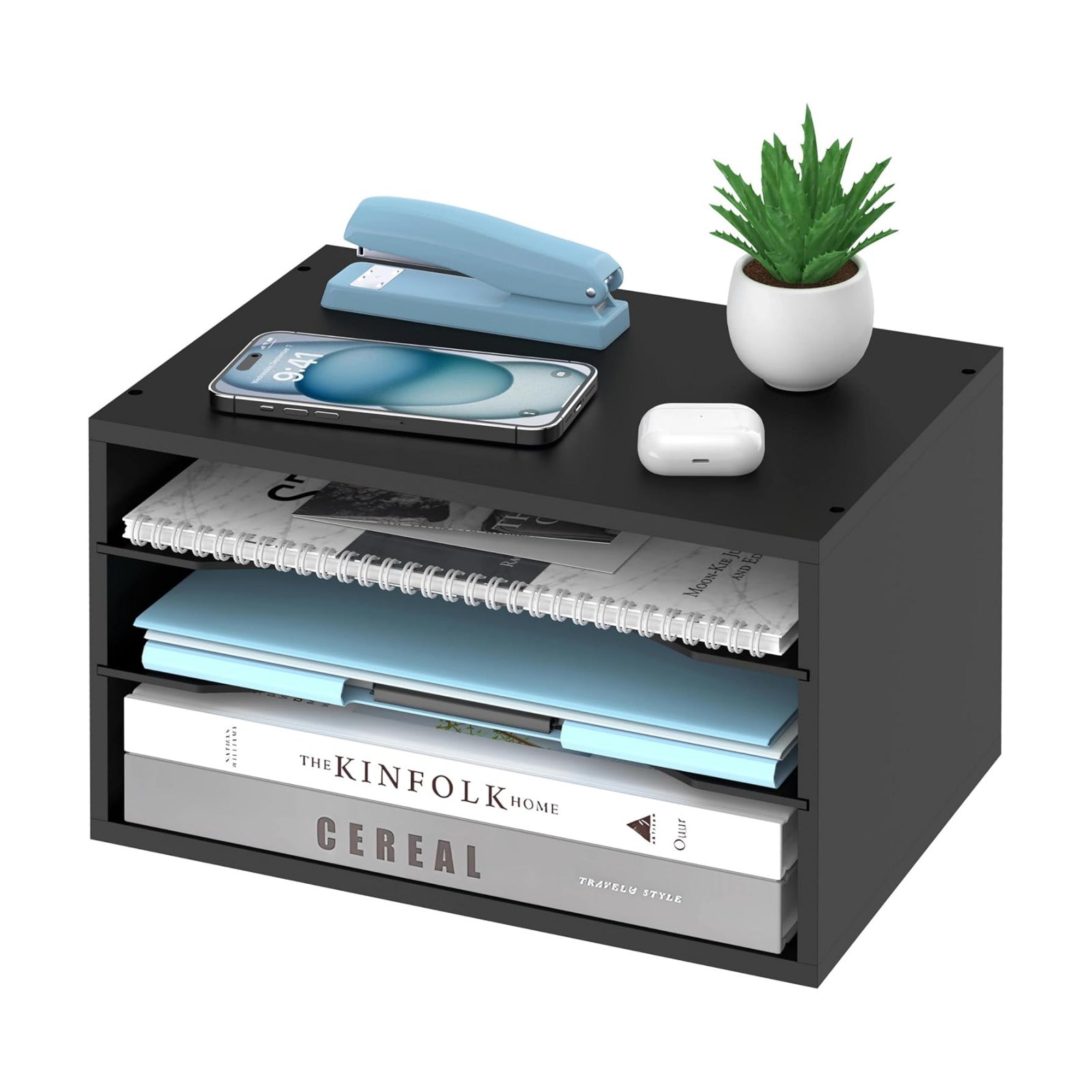 3-Tier Paper Organizer for Desk, Adjustable Mail Organizer, Black | 3-Tier Paper Organizer and Mail Organizer for Desk