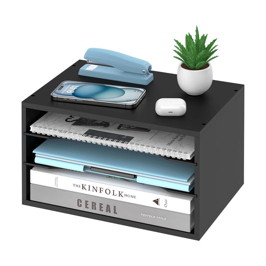 3-Tier Paper Organizer for Desk, Adjustable Mail Organizer, Black | 3-Tier Paper Organizer and Mail Organizer for Desk