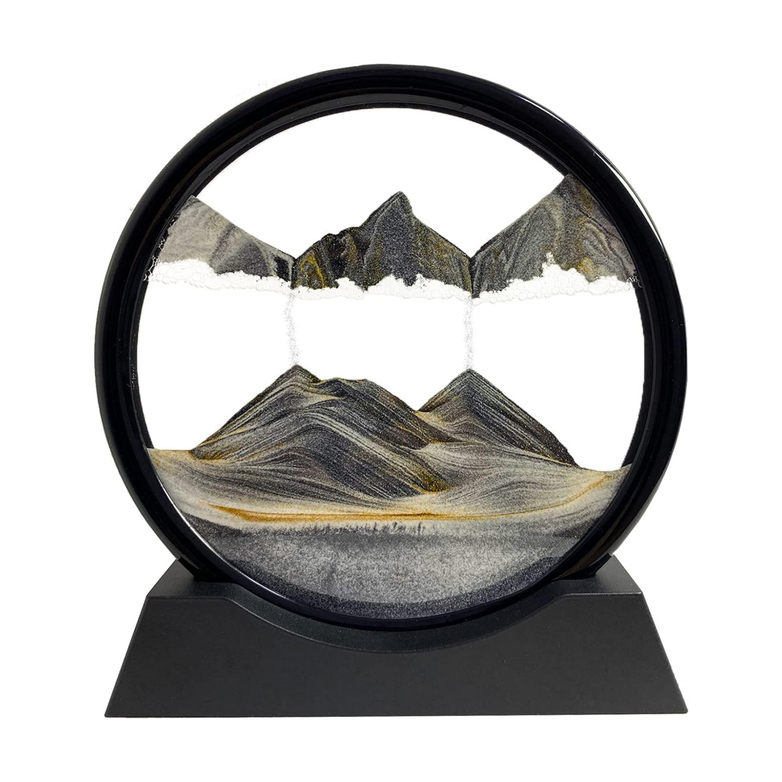 Round Glass Frame Display Flowing Sand / Black / 7 Inches