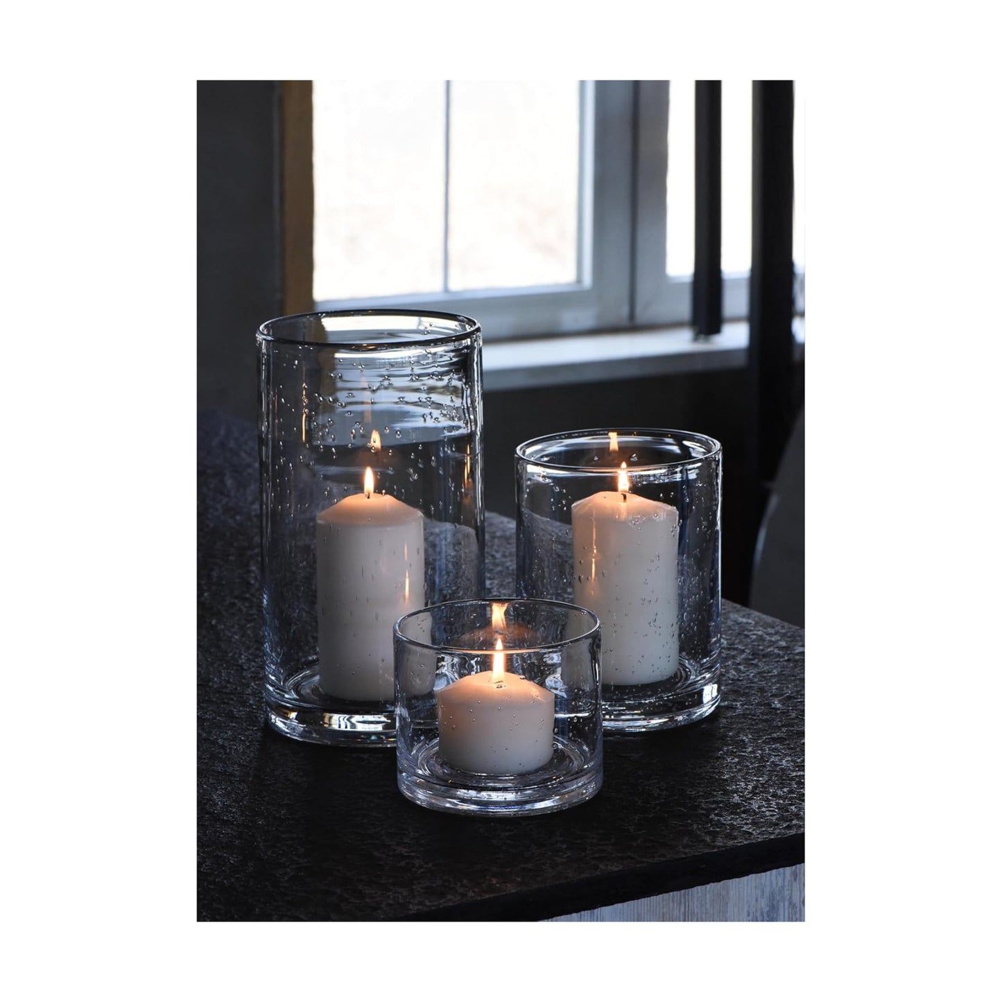 Hurricane Candle Holders Glass Cylinders Set of 3 (10" 7" 4") | Clear Seeded Bubbles, Cylinder Vases For Pillar