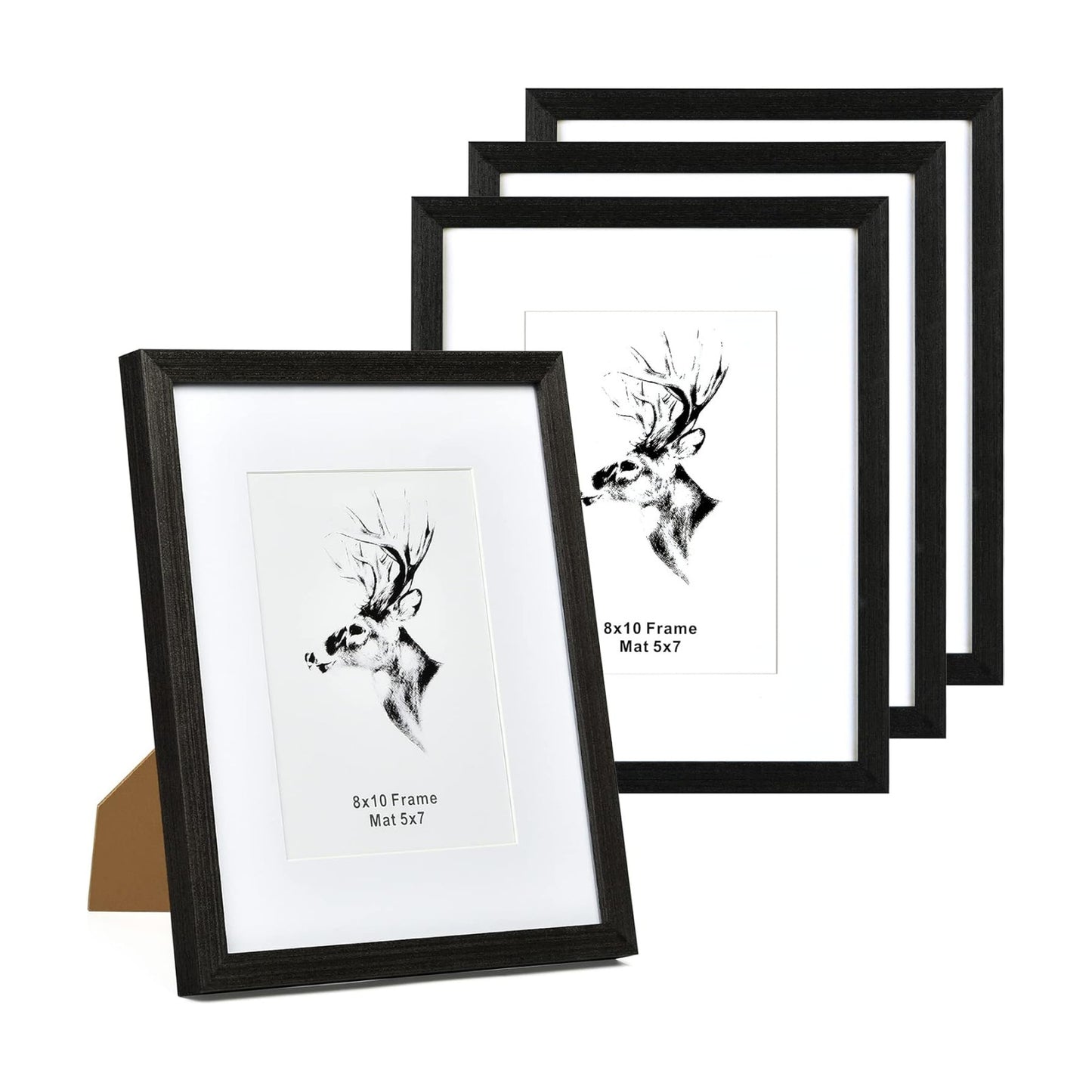 Yaetm 8x10 Picture Frame Set of 4, Solid Black Wood 8x10 Photo Frames with Tempered Glass, Display 5x7 with Mat or 8 x