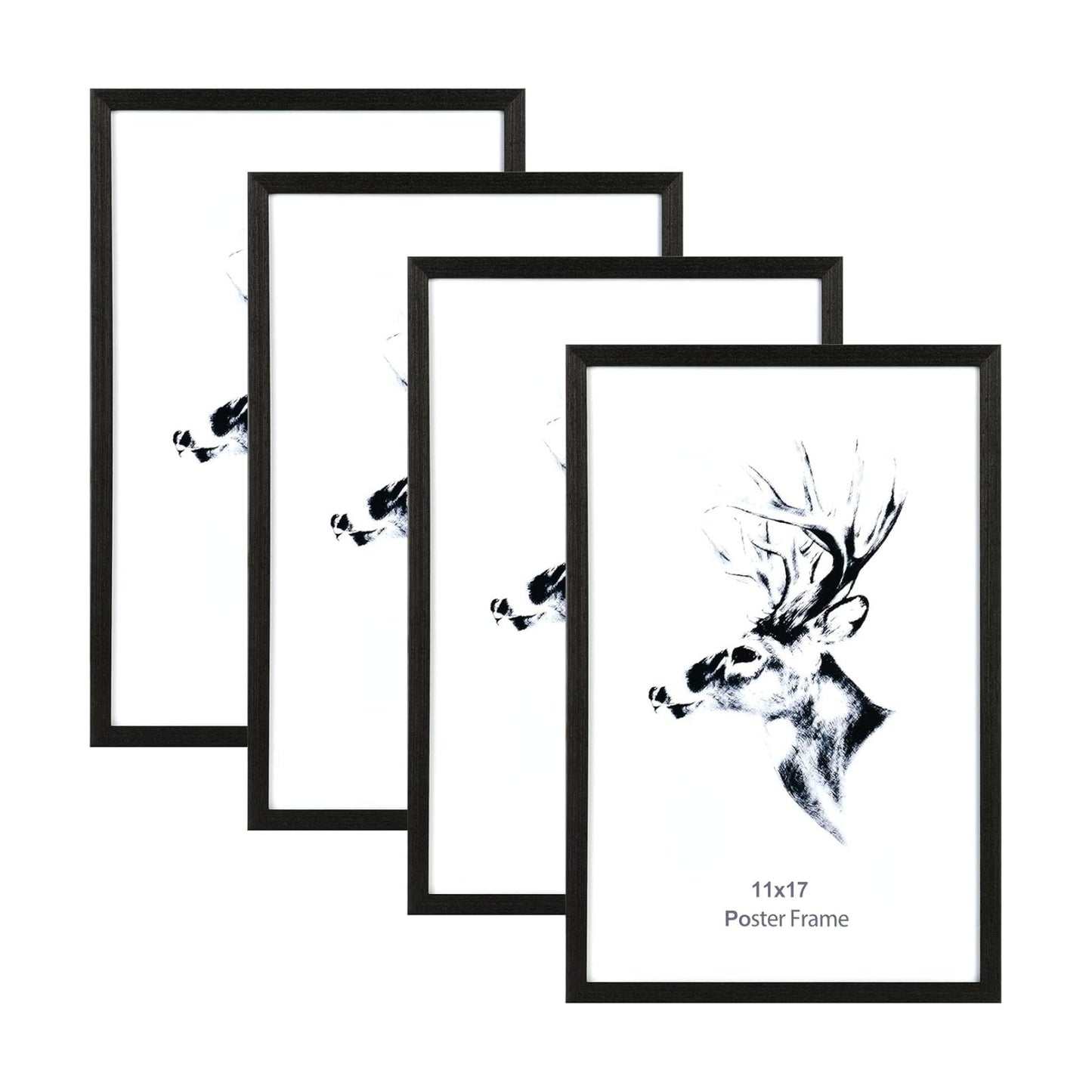 Yaetm Black 11x17 Picture Frames Set of 4, Solid Wood Poster Frame11x17, Wall Gallery 11 x 17 Black Wood Frames for