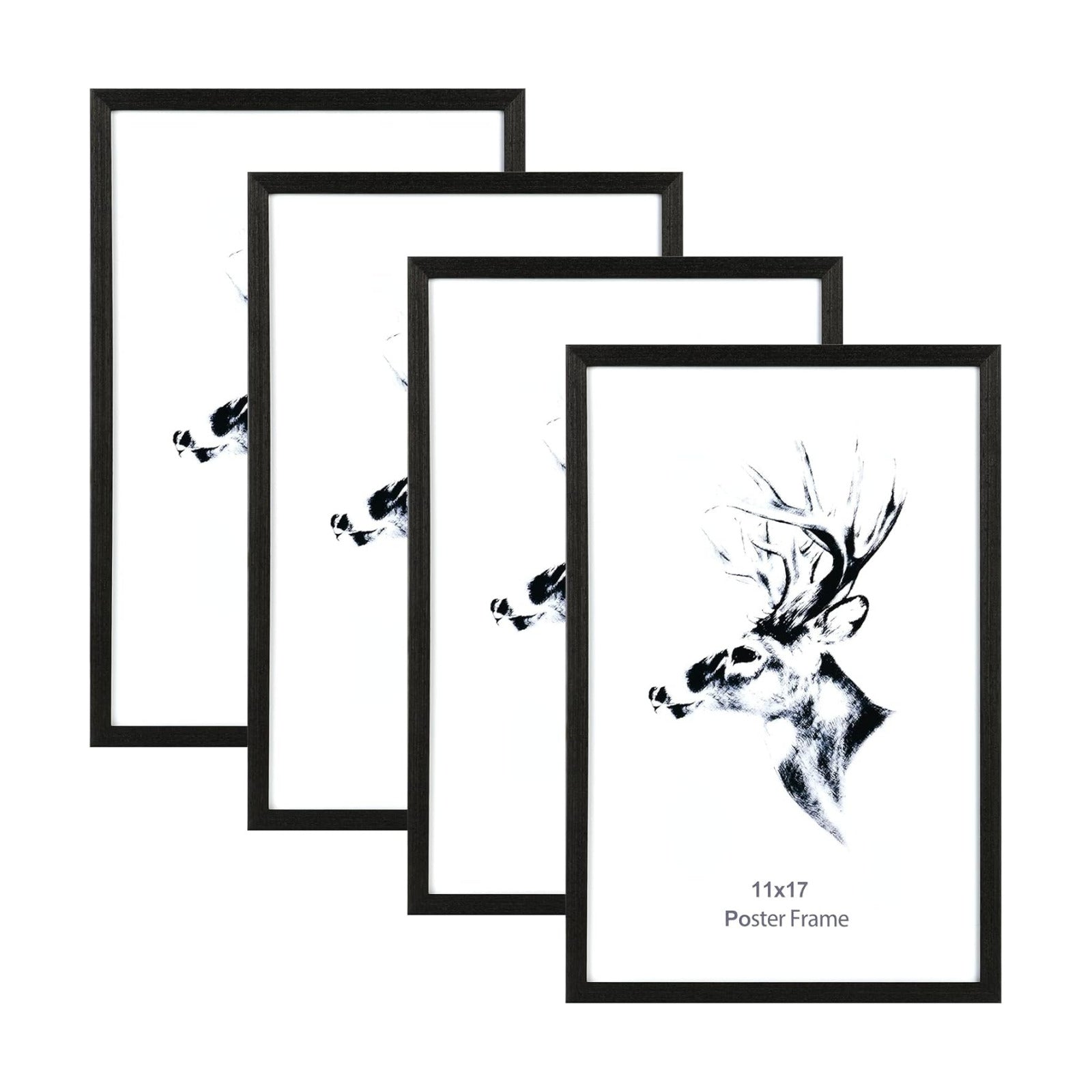 Yaetm Black 11x17 Picture Frames Set of 4, Solid Wood Poster Frame11x17, Wall Gallery 11 x 17 Black Wood Frames for