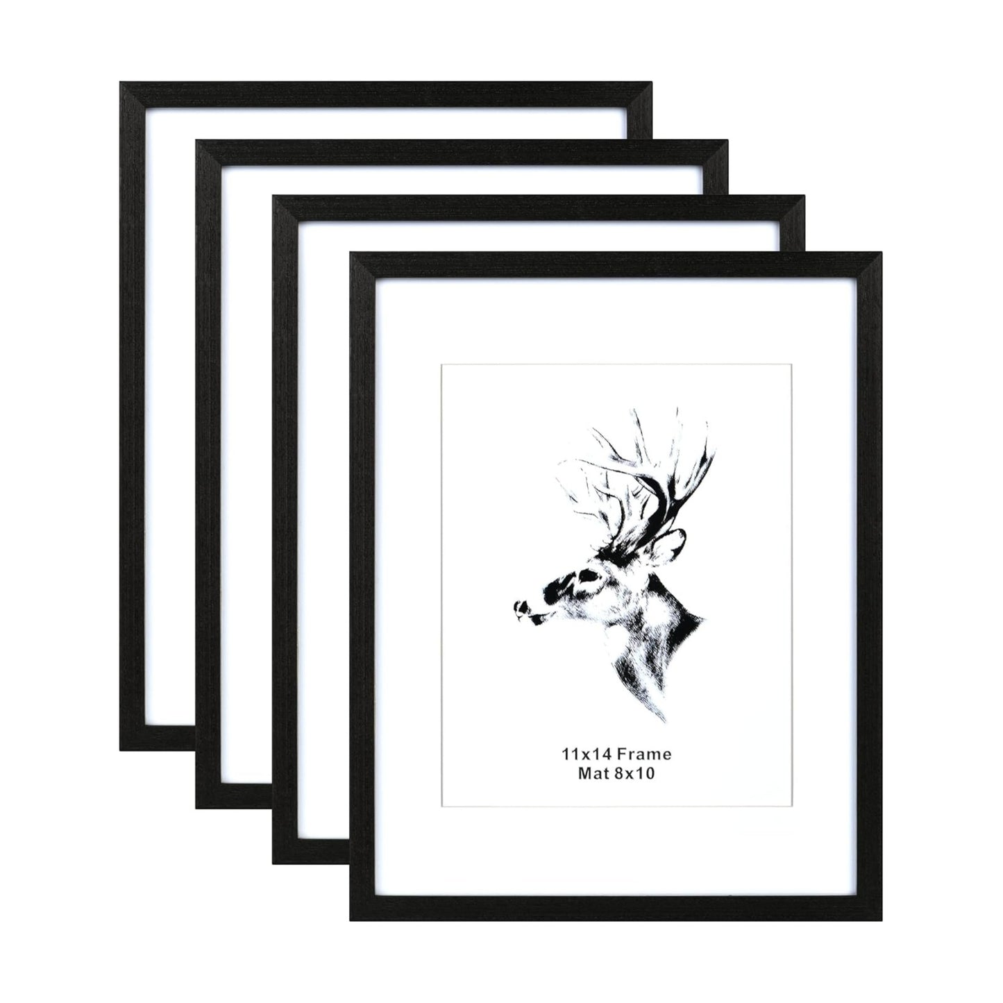 Yaetm 11x14 Black Picture Frame with Mat for 8x10 Set of 4, Solid Wood 11x14 Frames with Tempered Glass for Wall