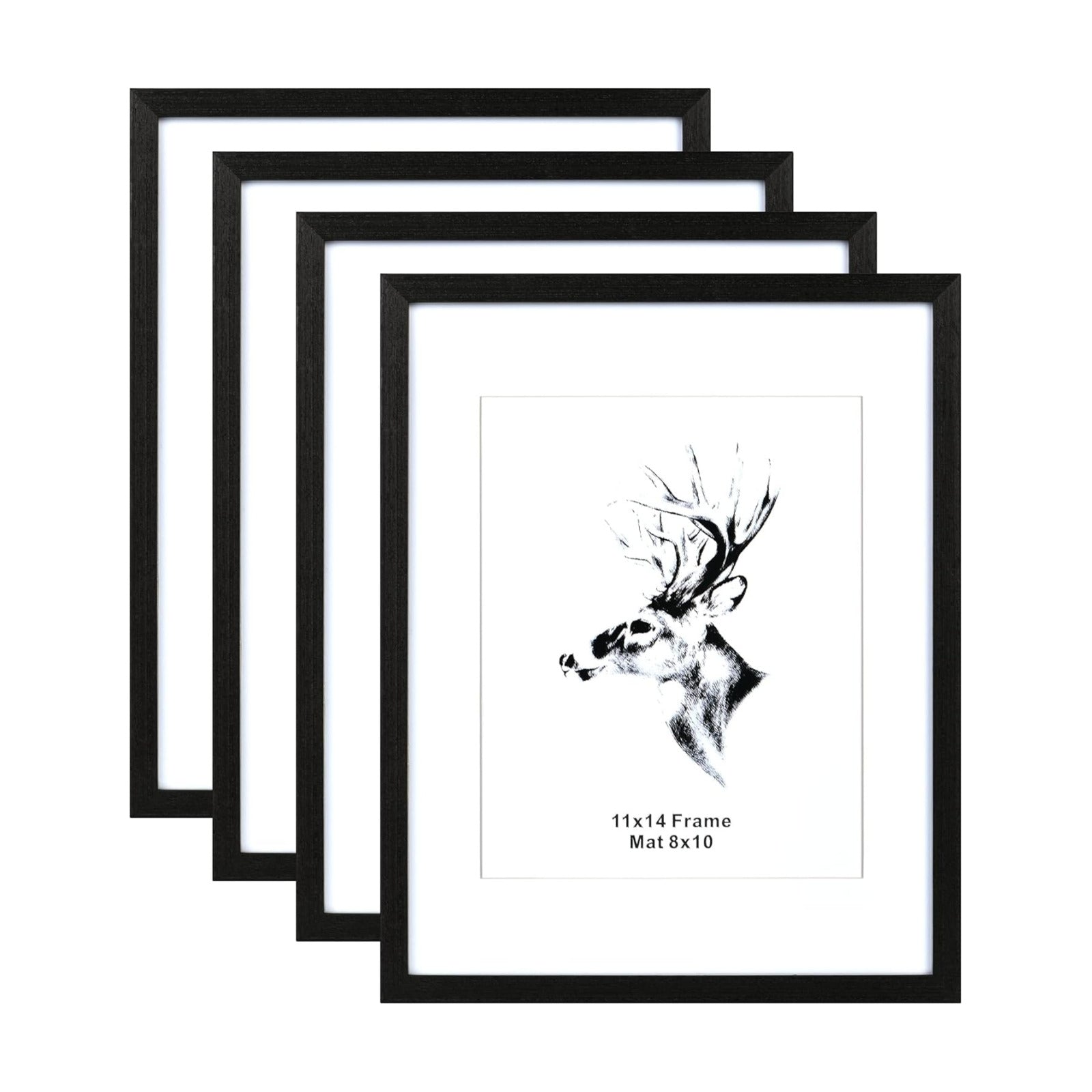 Yaetm 11x14 Black Picture Frame with Mat for 8x10 Set of 4, Solid Wood 11x14 Frames with Tempered Glass for Wall