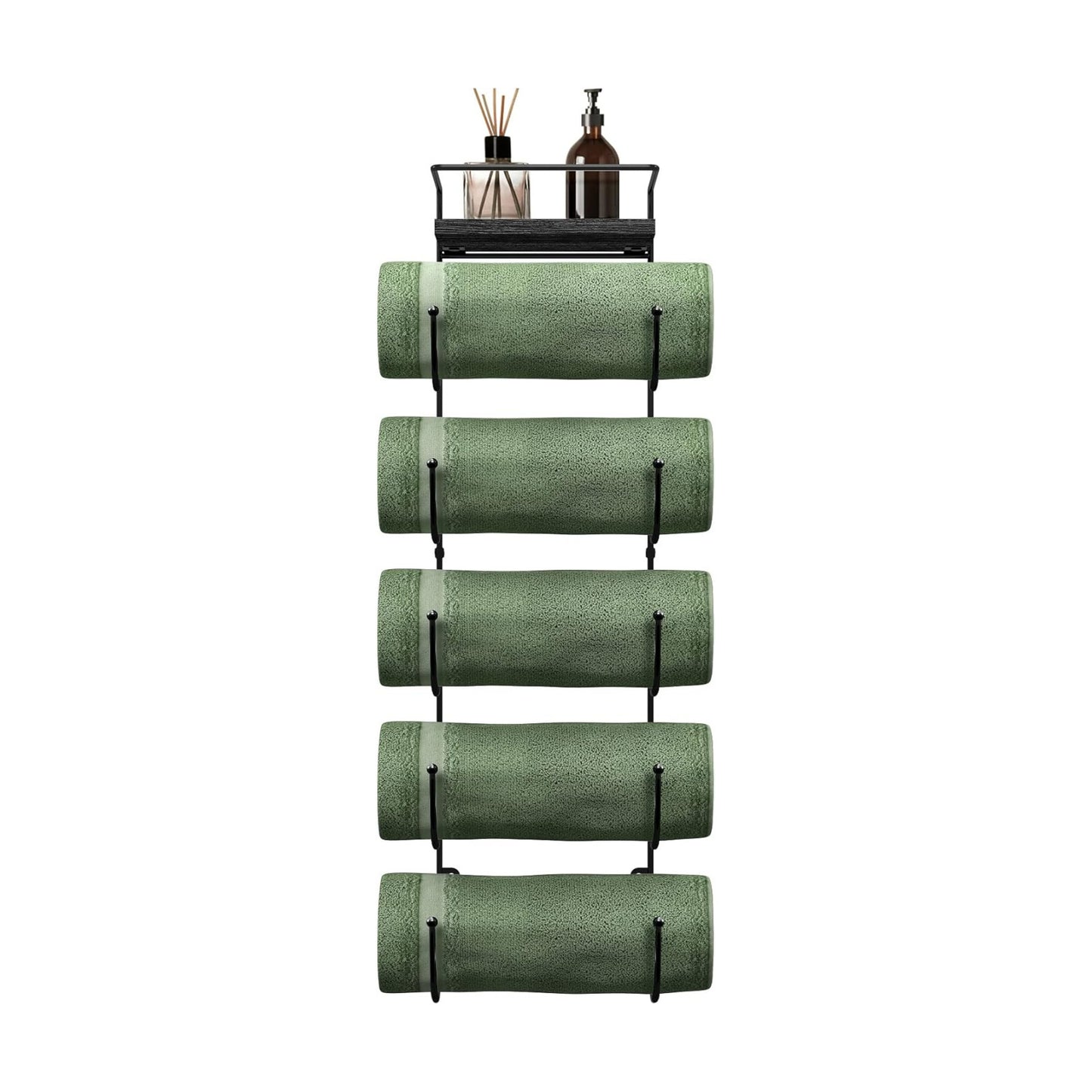 Sorbus Wall Towel Rack, 5-Tier Wood Shelf, Wall Mounted (Black) | Five-tier metal holder for rolled bath towels