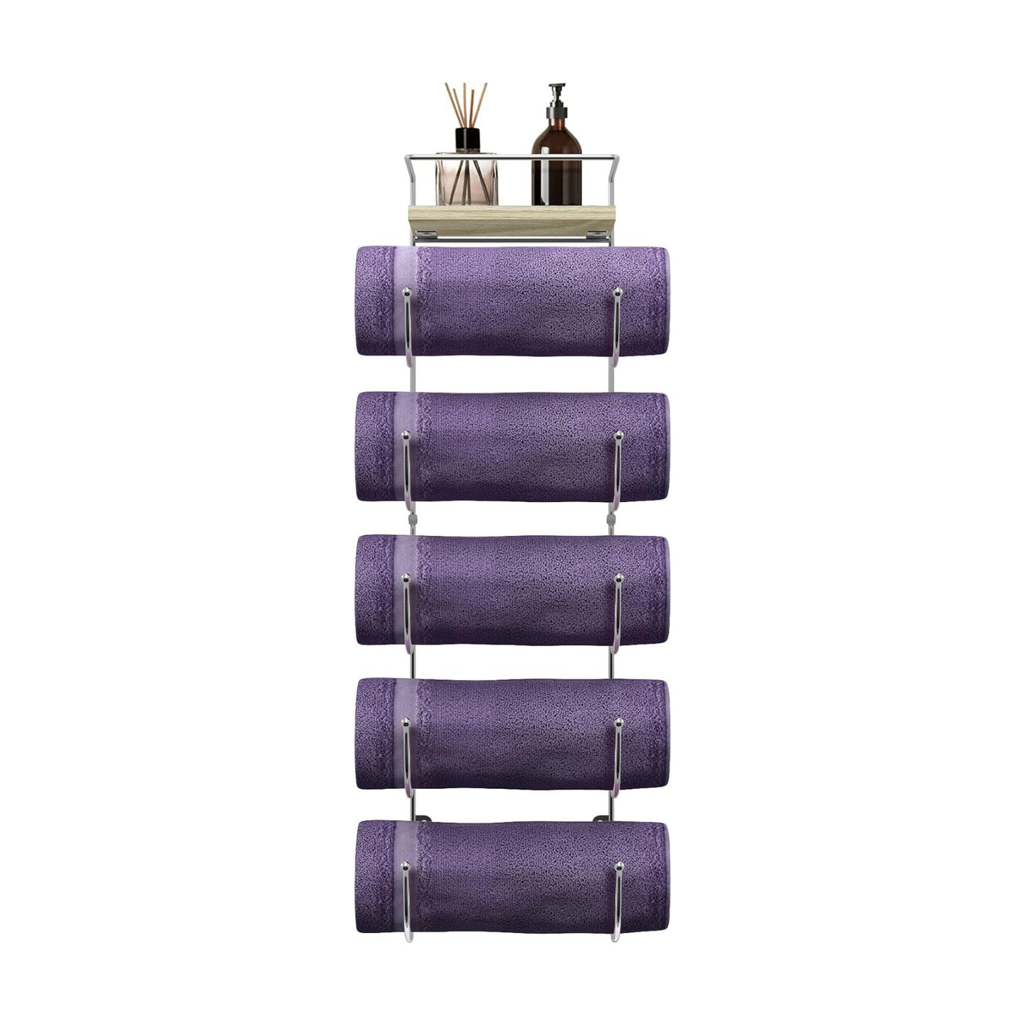 Sorbus Wall Towel Rack, 5-Tier Wood Shelf, Wall Mounted (Silver) | Five-tier metal holder for rolled bath towels