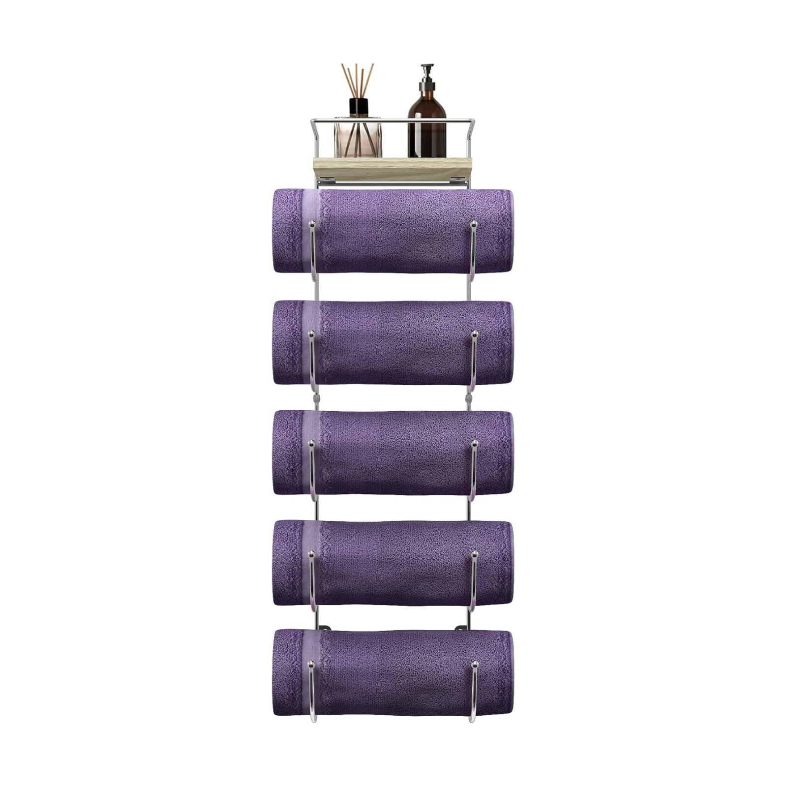Sorbus Wall Towel Rack, 5-Tier Wood Shelf, Wall Mounted (Silver) | Five-tier metal holder for rolled bath towels
