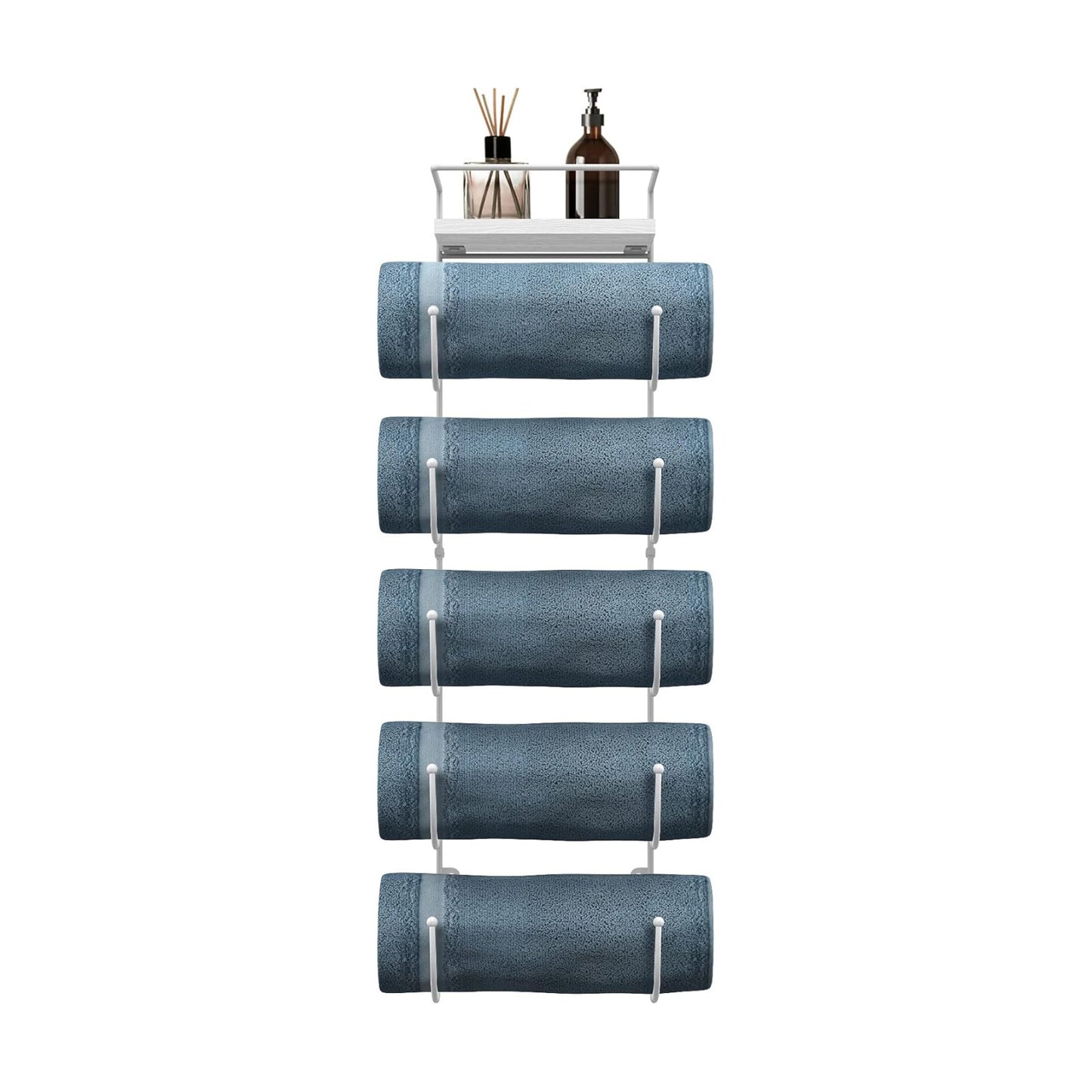 Sorbus Wall Towel Rack, 5-Tier Wood Shelf, Wall Mounted (White) | Five-tier metal holder for rolled bath towels