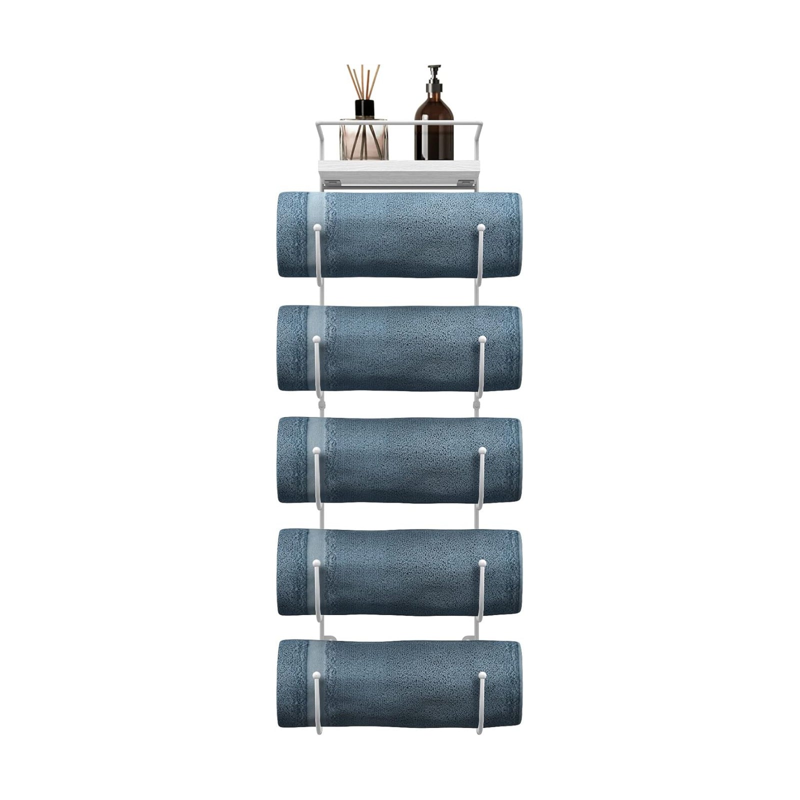 Sorbus Wall Towel Rack, 5-Tier Wood Shelf, Wall Mounted (White) | Five-tier metal holder for rolled bath towels