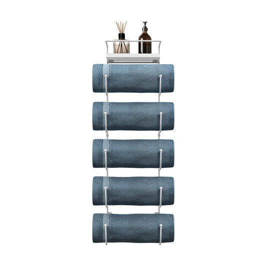 Sorbus Wall Towel Rack, 5-Tier Wood Shelf, Wall Mounted (White) | Five-tier metal holder for rolled bath towels