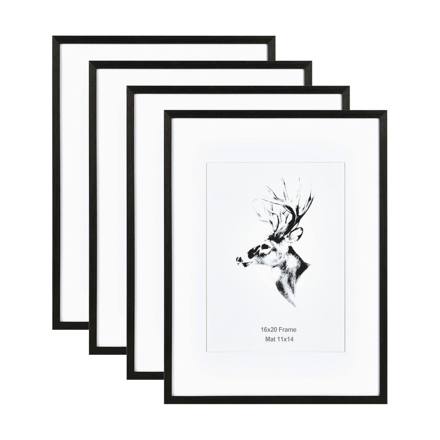 Yaetm 16x20 Frame Matted to 11x14 Set of 4, Solid Wood Black Picture Frame 16x20 for Photos, Posters & Art Prints, Wall